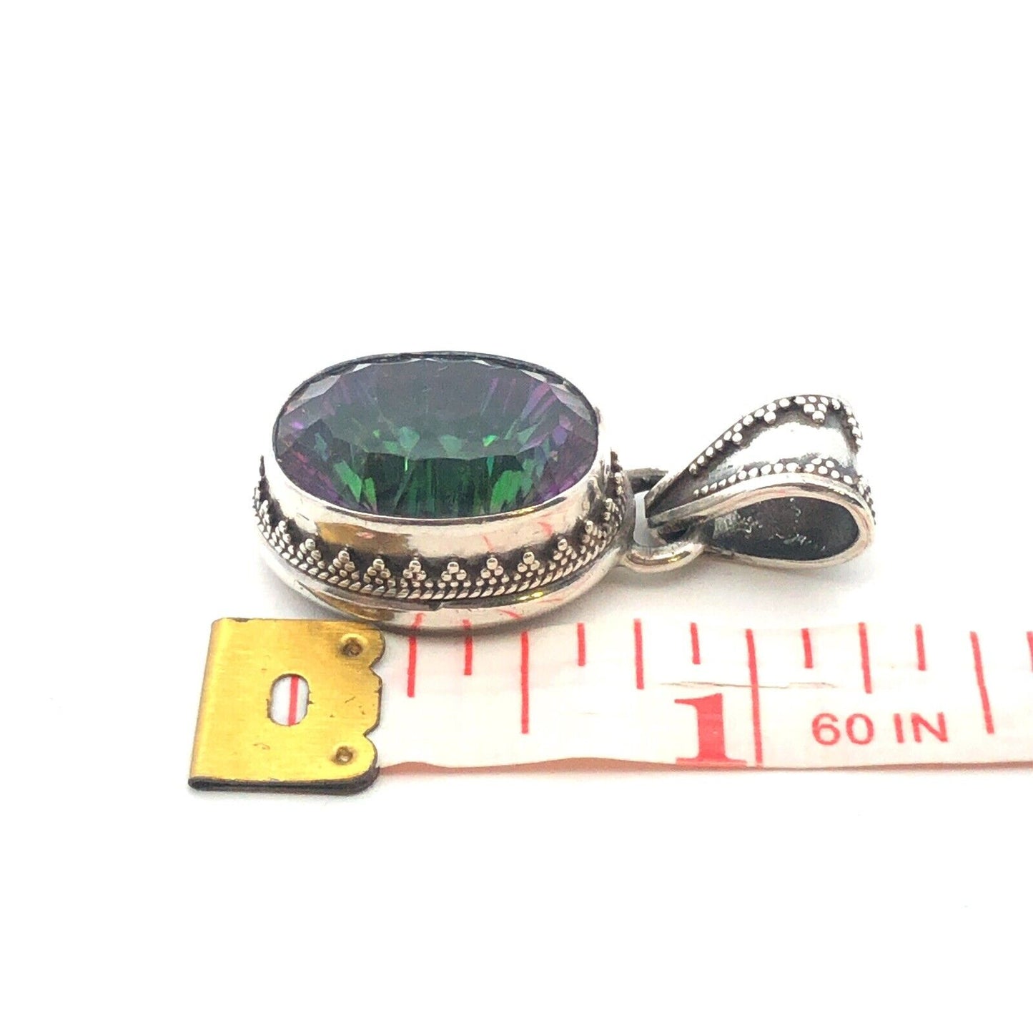 Vintage 925 Sterling Silver Oval Mystic Topaz Statement Pendant