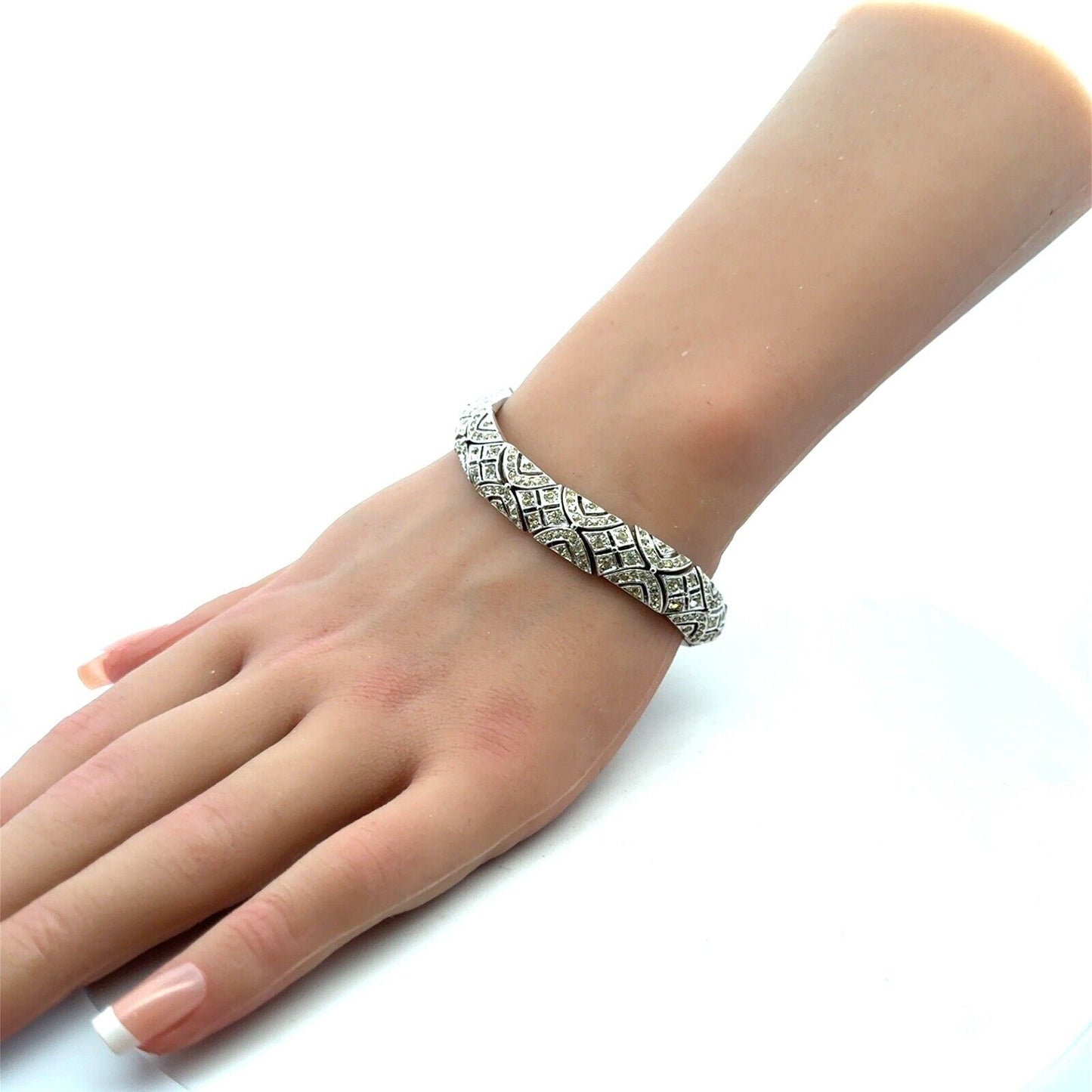 Sparkling Silver Tone Cubic Zirconia CZ Statement Tennis Bracelet