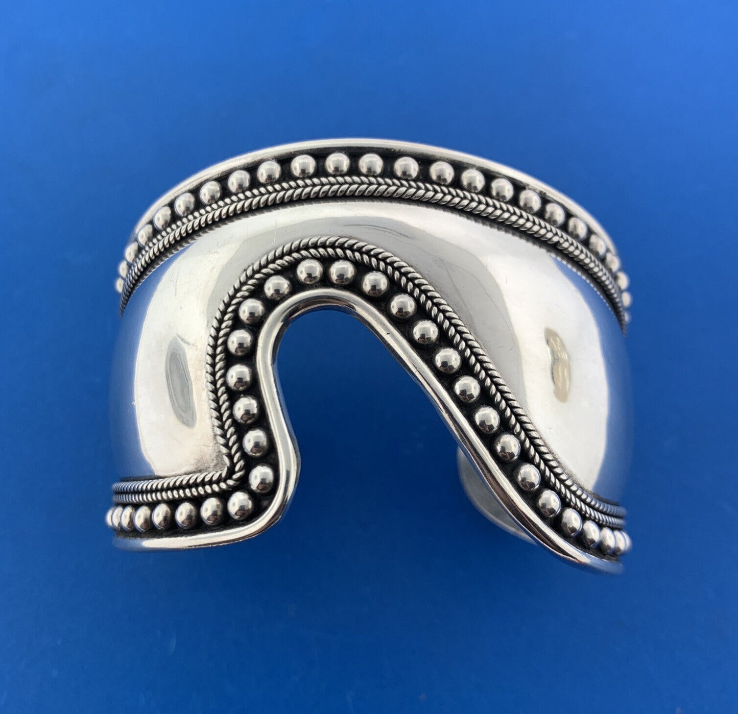 BA Suarti 925 Sterling Silver Rope Beaded Modernist Statement Cuff Bracelet