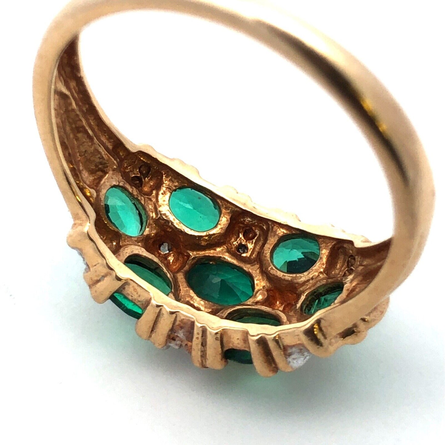 Designer 14K Yellow Gold Oval Emerald Diamond Accented Dome Cocktail Ring
