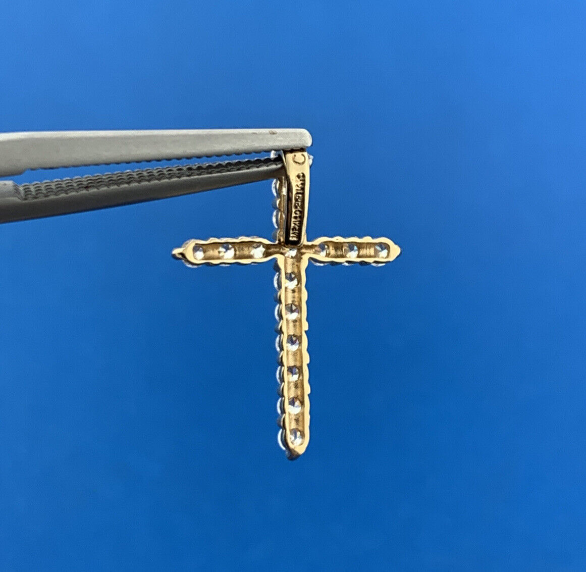 Designer Mexico 14K Yellow Gold CZ Cross Religious Communion Easter Pendant