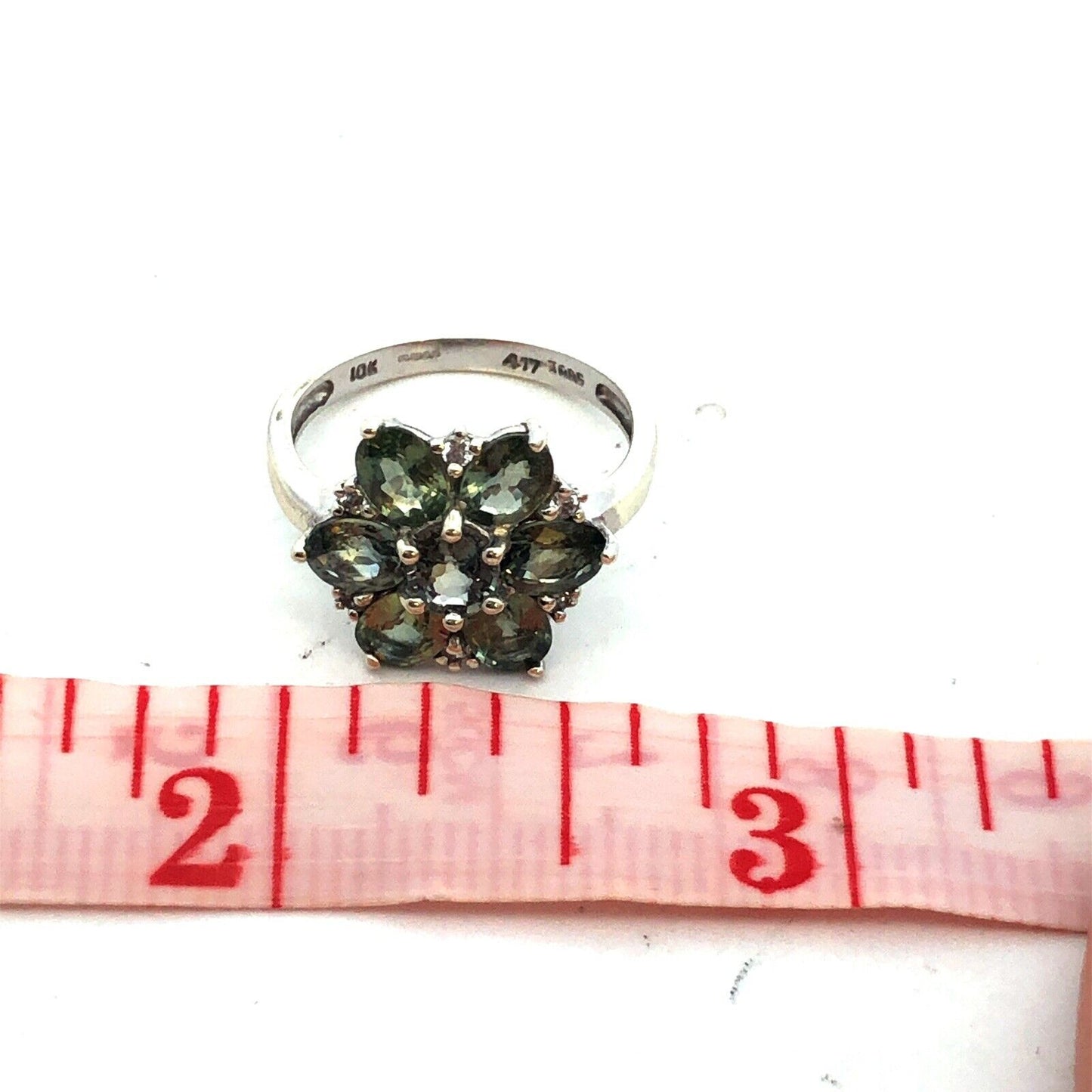 Designer TGGC 10K White Gold Oval Green Topaz Round Diamond Accent Cocktail Ring
