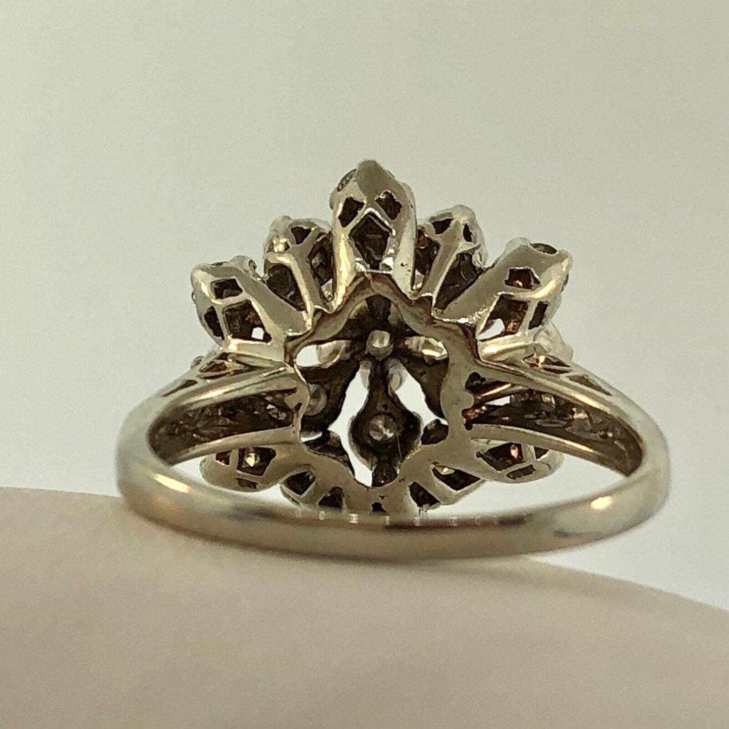 Estate 14K White Gold Diamond Star Cluster Princess Style Cocktail Ring