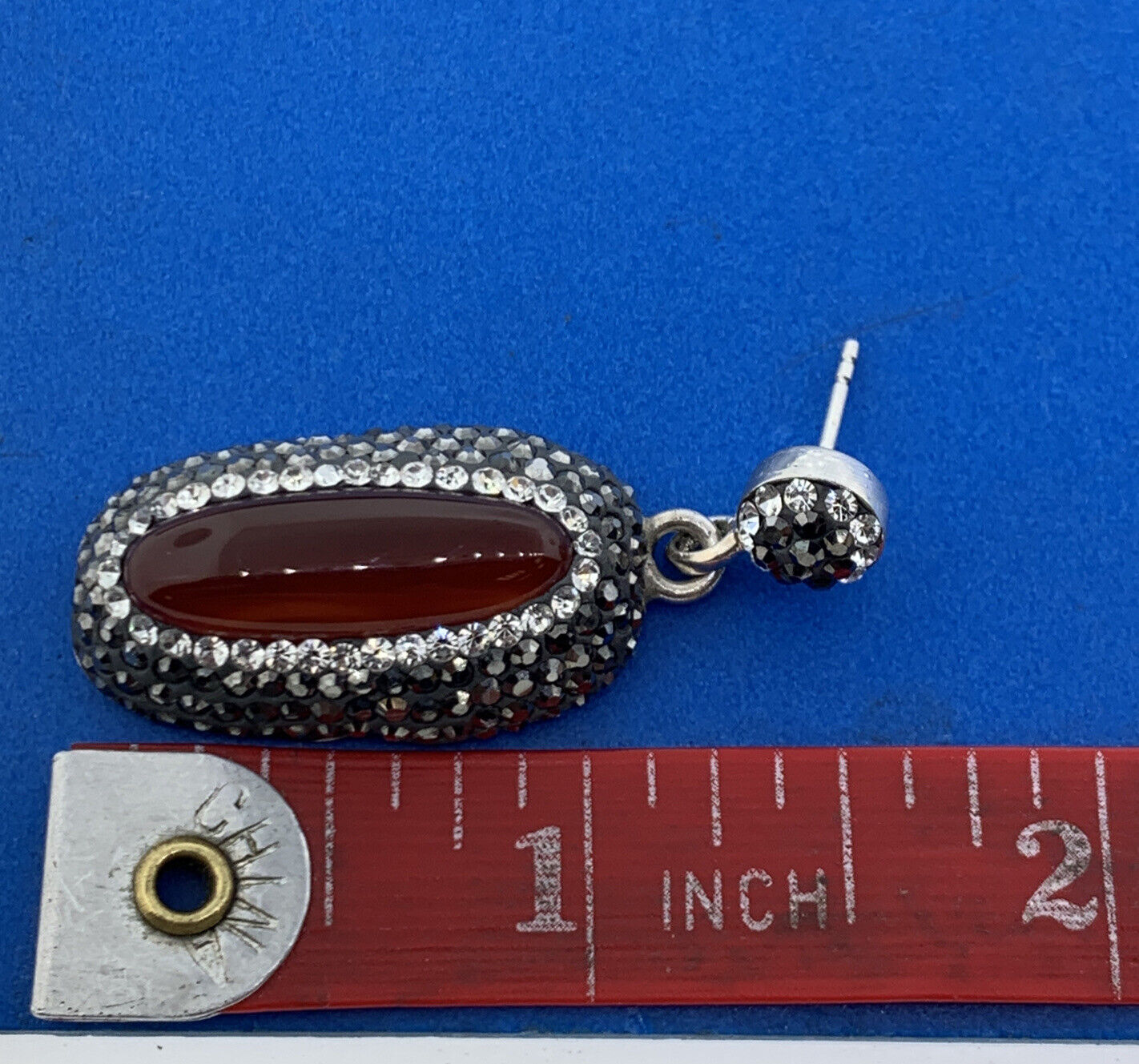 Art Deco 925 Sterling Silver Carnelian Crystal Marcasite Drop Dangle Earrings