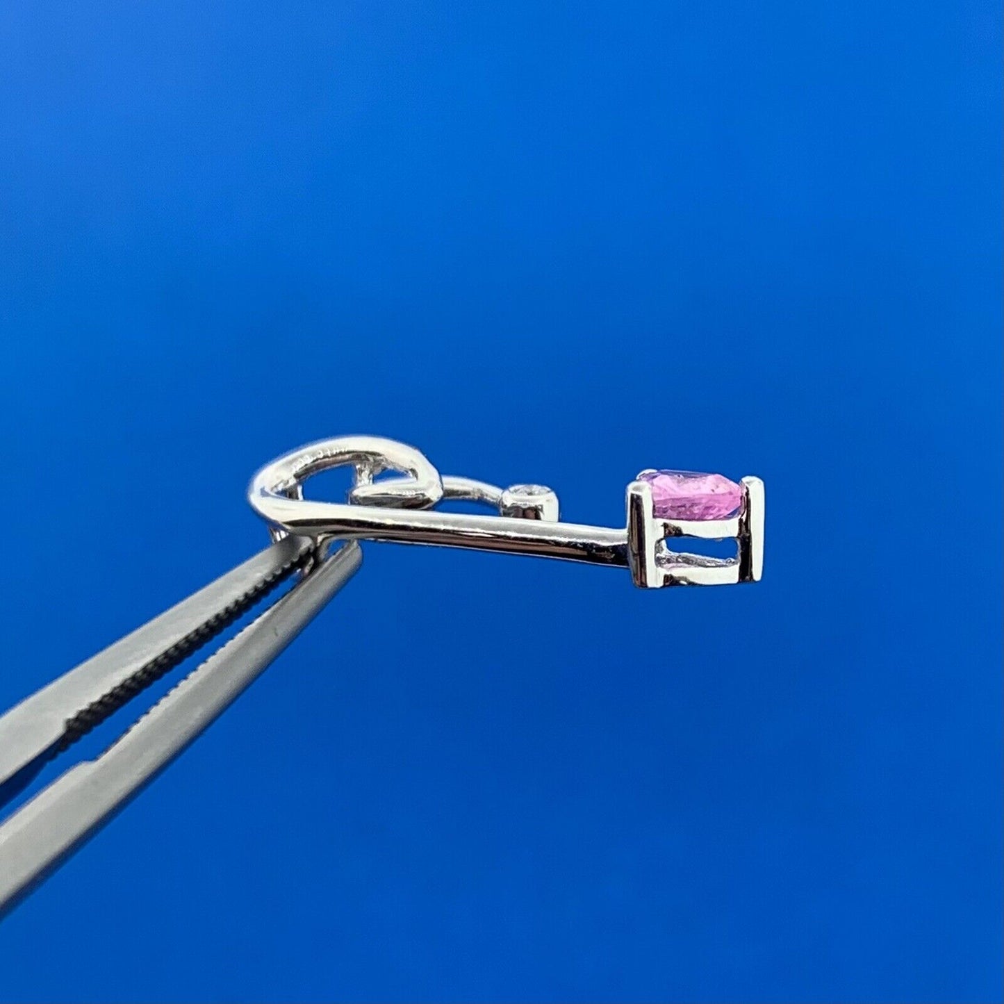 14K White Gold Pink Topaz Trillion White Topaz Round Modernist Pendant