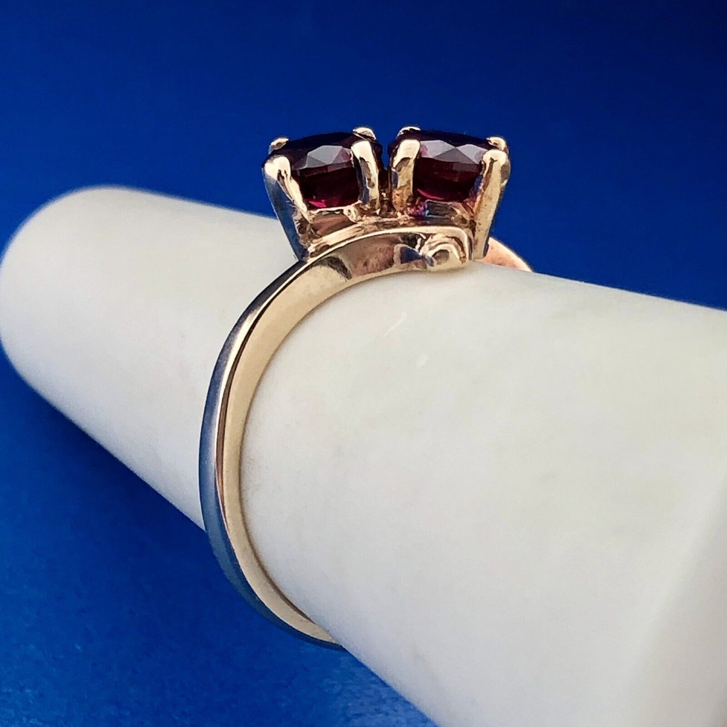 Designer 10K Yellow Gold Red Spinel Duo January Anniversary Modern Bypass Ring