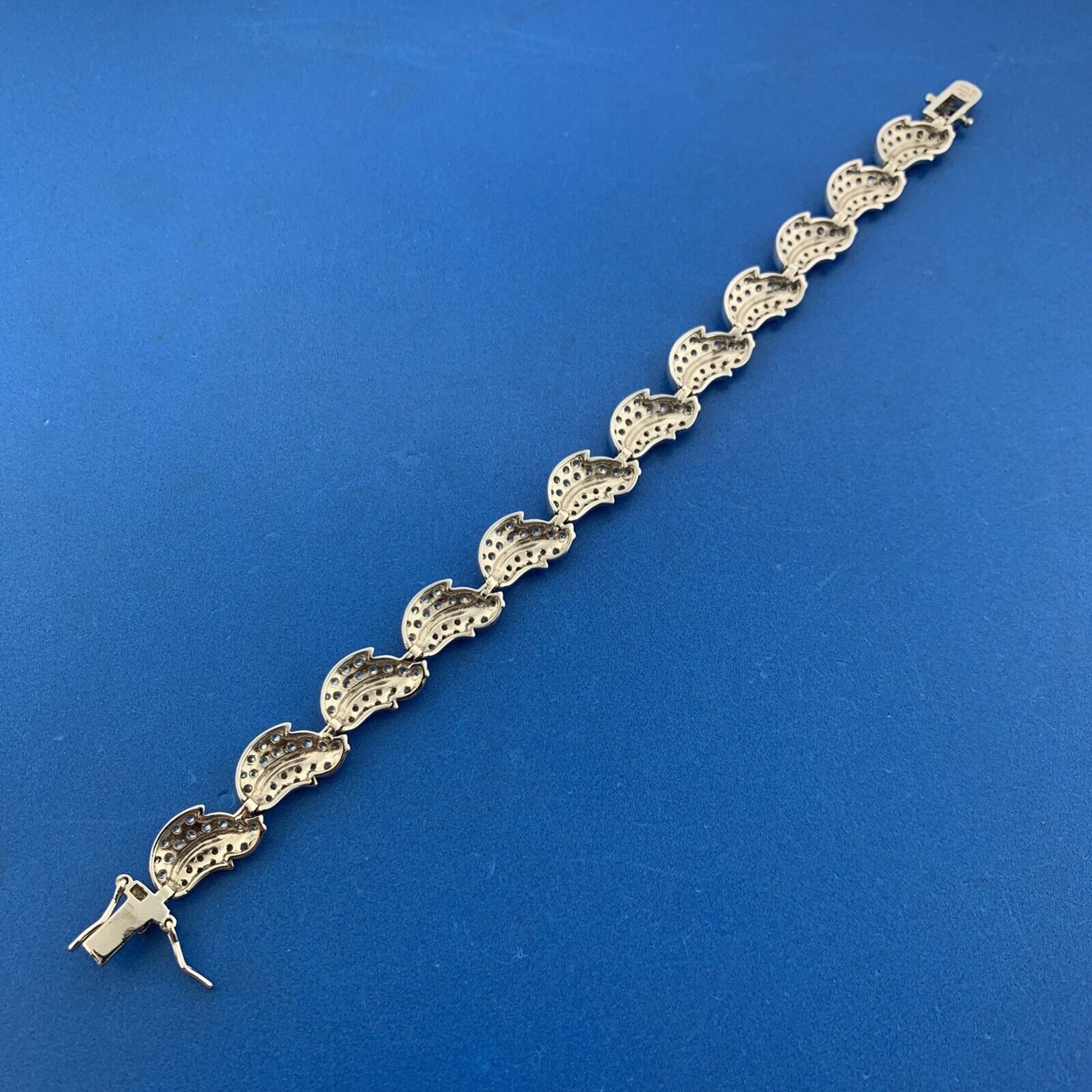 Designer 925 Sterling Silver Cubic Zirconia CZ Leaf Panel Tennis Bracelet