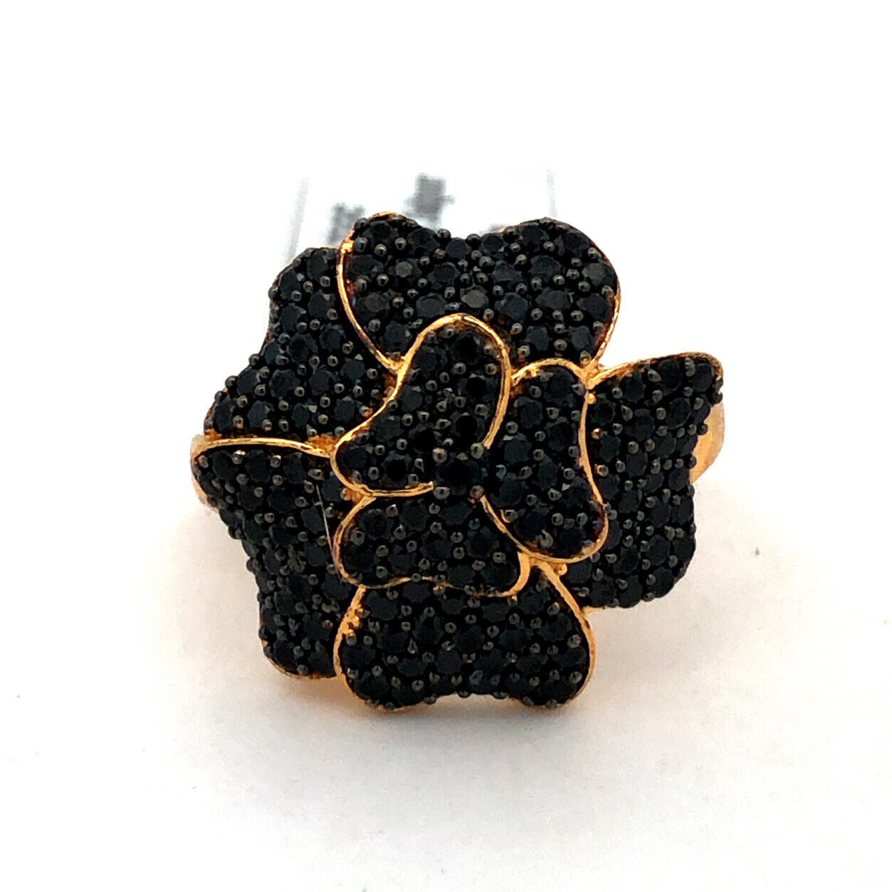 Designer TGGC Sterling Silver Gold Vermeil Black Spinel Flower Statement Ring