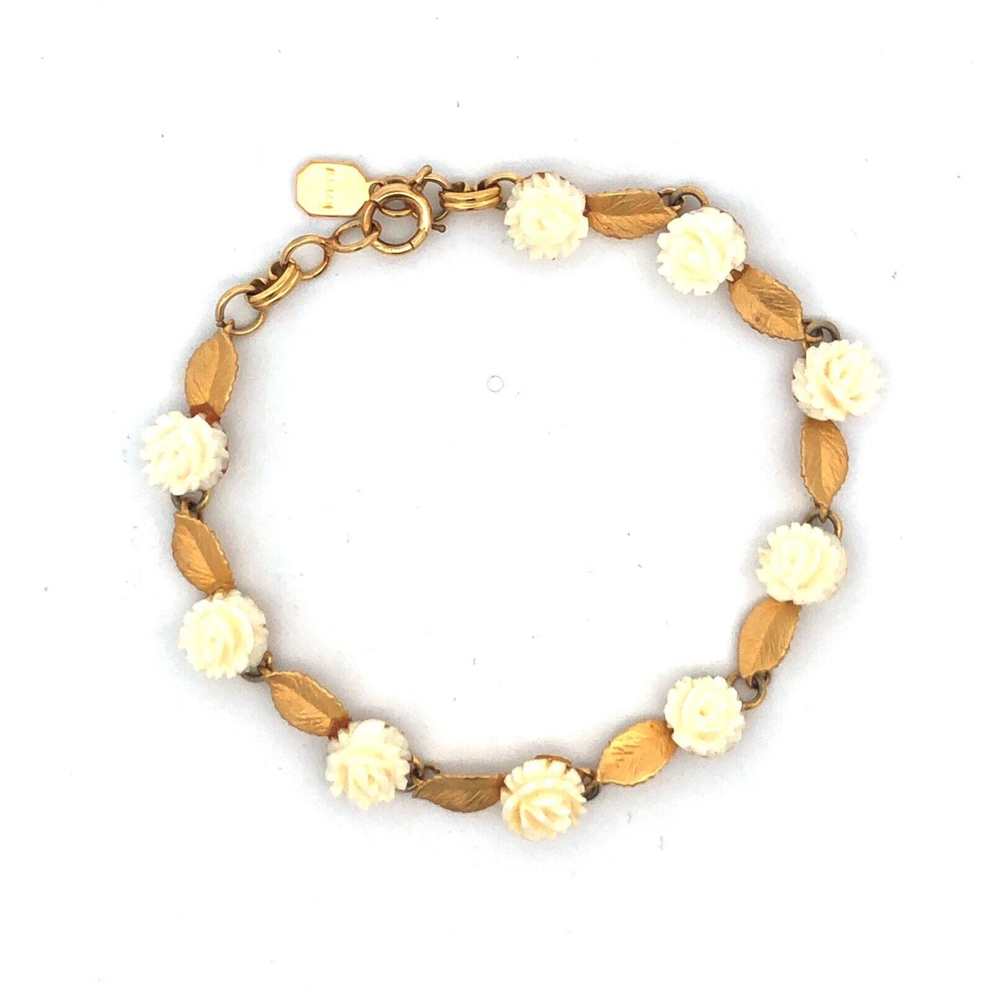 Exquisite Designer Vintage 14K Burnished Gold Floral Leaf Panel Tennis Bracelet