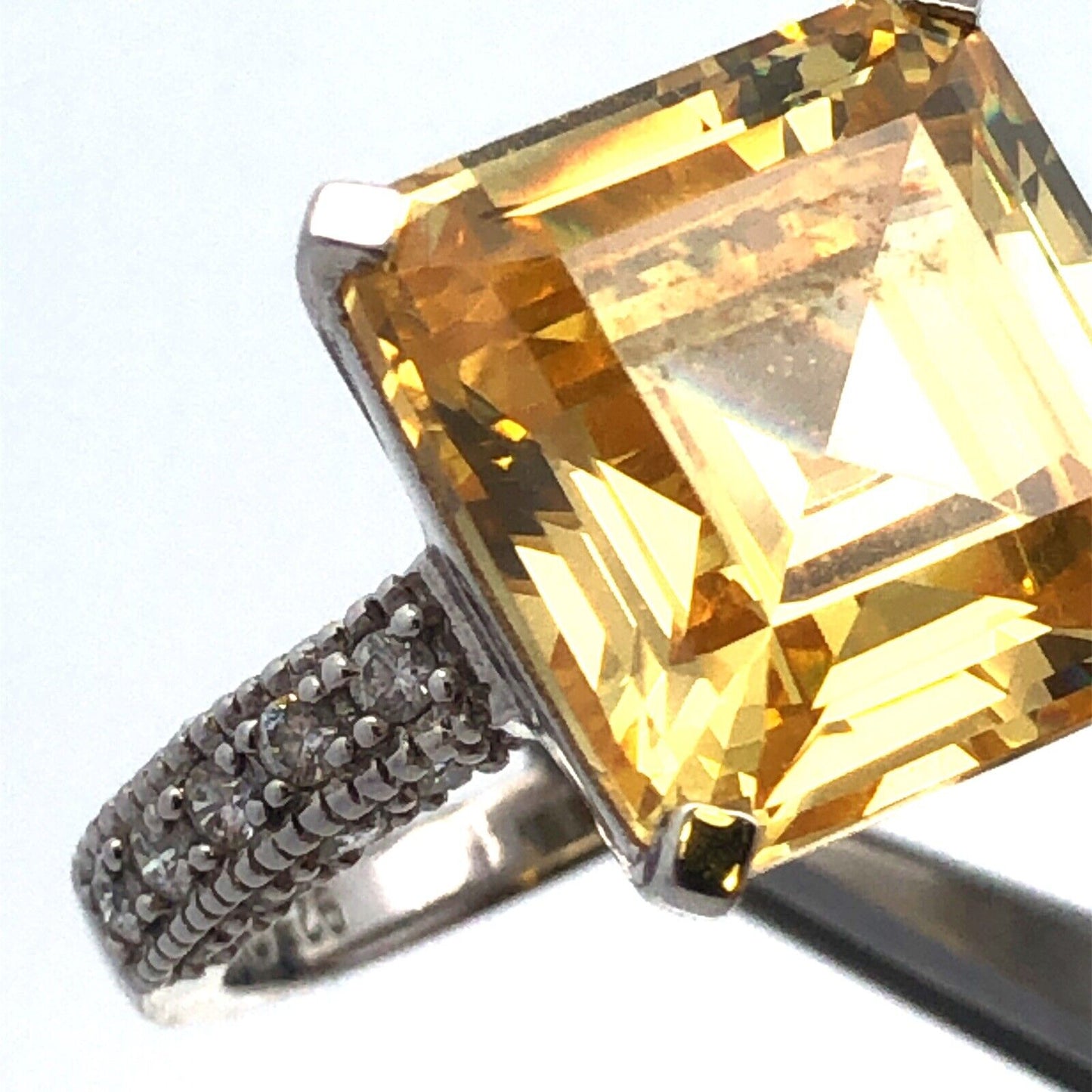Designer 925 Sterling Silver Lemon White Cubic Zirconia Statement Cocktail Ring