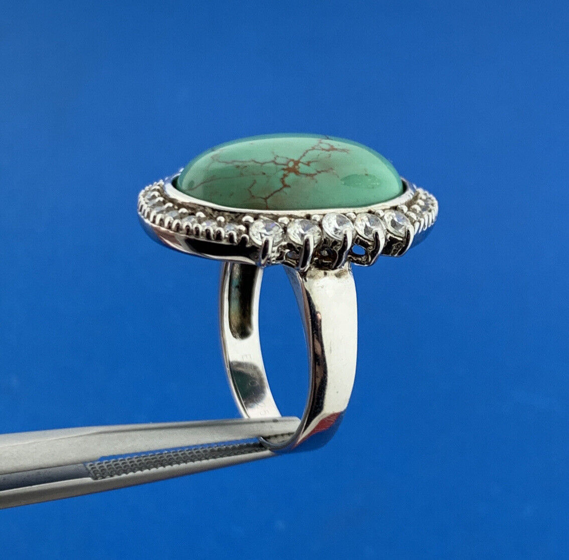 Joseph Esposito ESPO Sterling Silver Green Turquoise Cubic Zirconia Halo Ring