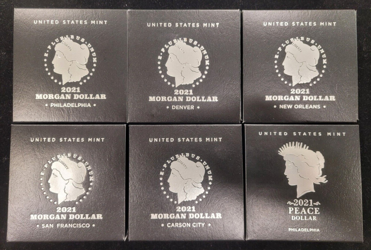 2021 Complete Six Coin Lot 999 Fine US $1 Morgan Peace Commemorative Unc Set