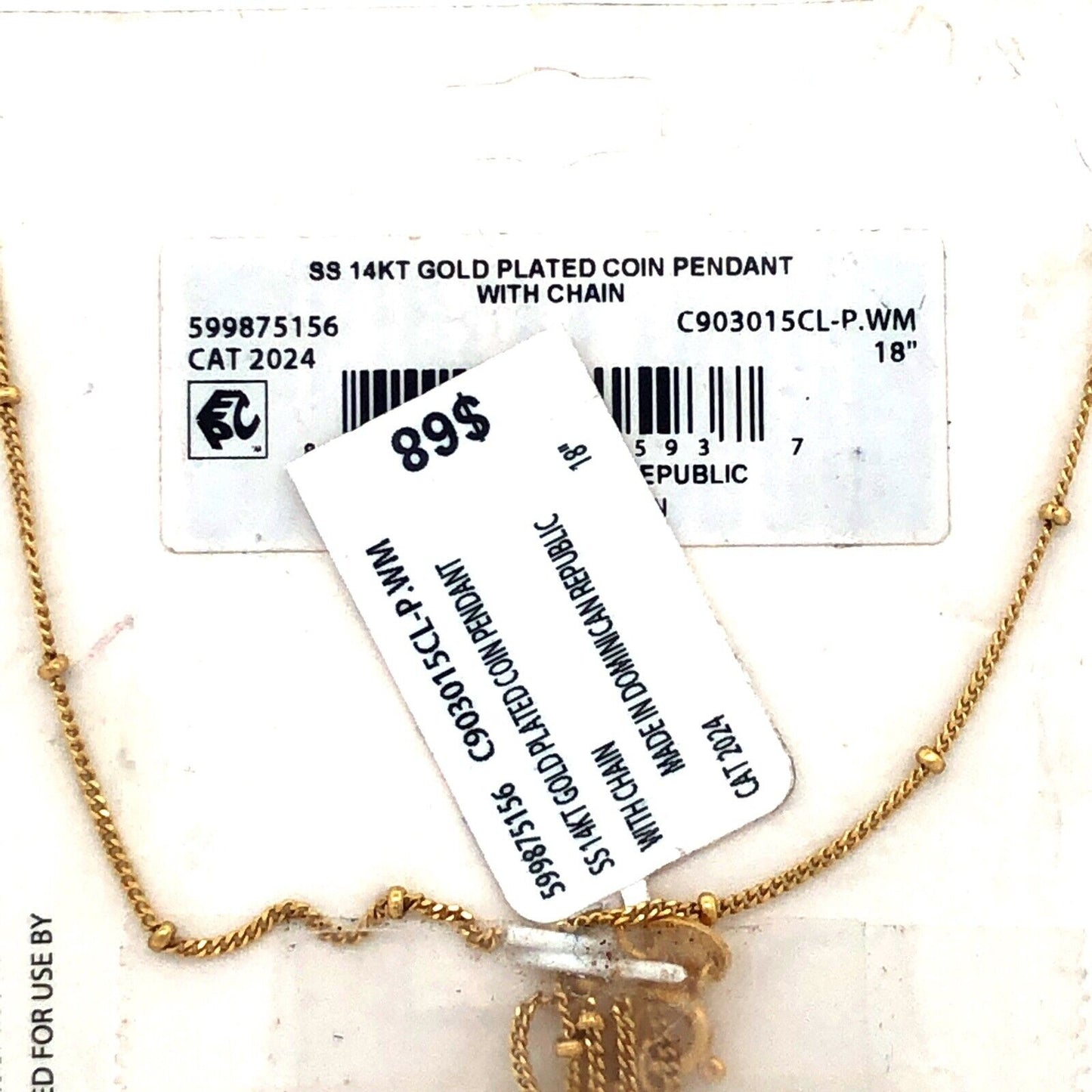 Jessica Simpson 925 Sterling Silver 14K Gold Plated Round Coin Pendant Necklace