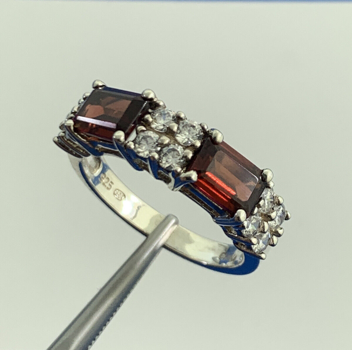 Designer 925 Sterling Silver Red White Tourmaline Stackable Band Ring