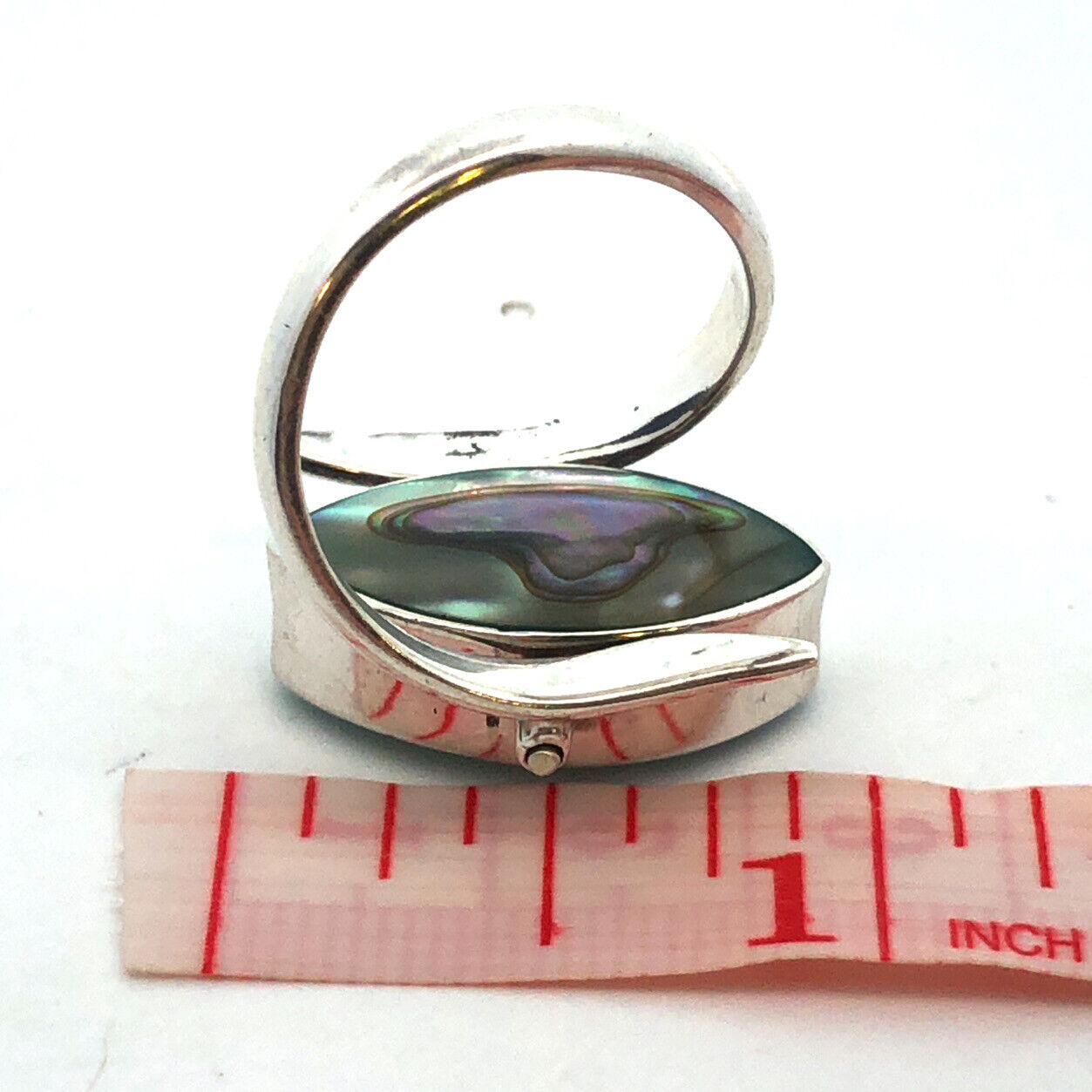 Designer HCB Mexico 925 Sterling Silver Turquoise Abalone Modernist Flip Ring