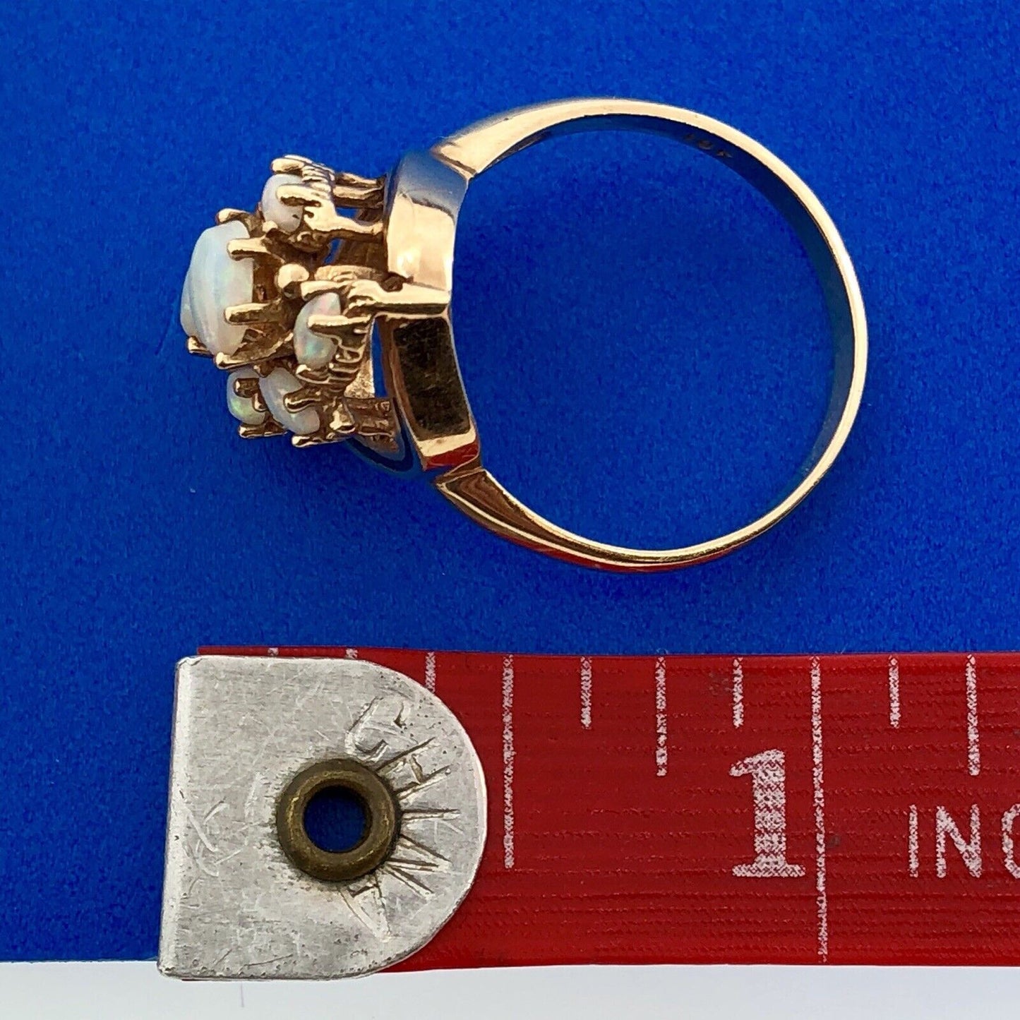 Art Deco Art Nouveau 10K Yellow Gold Fiery Opal Black Enamel Free Form Ring