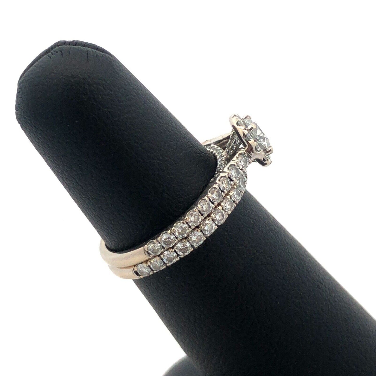 Designer 18K White Gold Round Diamond Solitaire W/Accents 2 Piece Bridal Set
