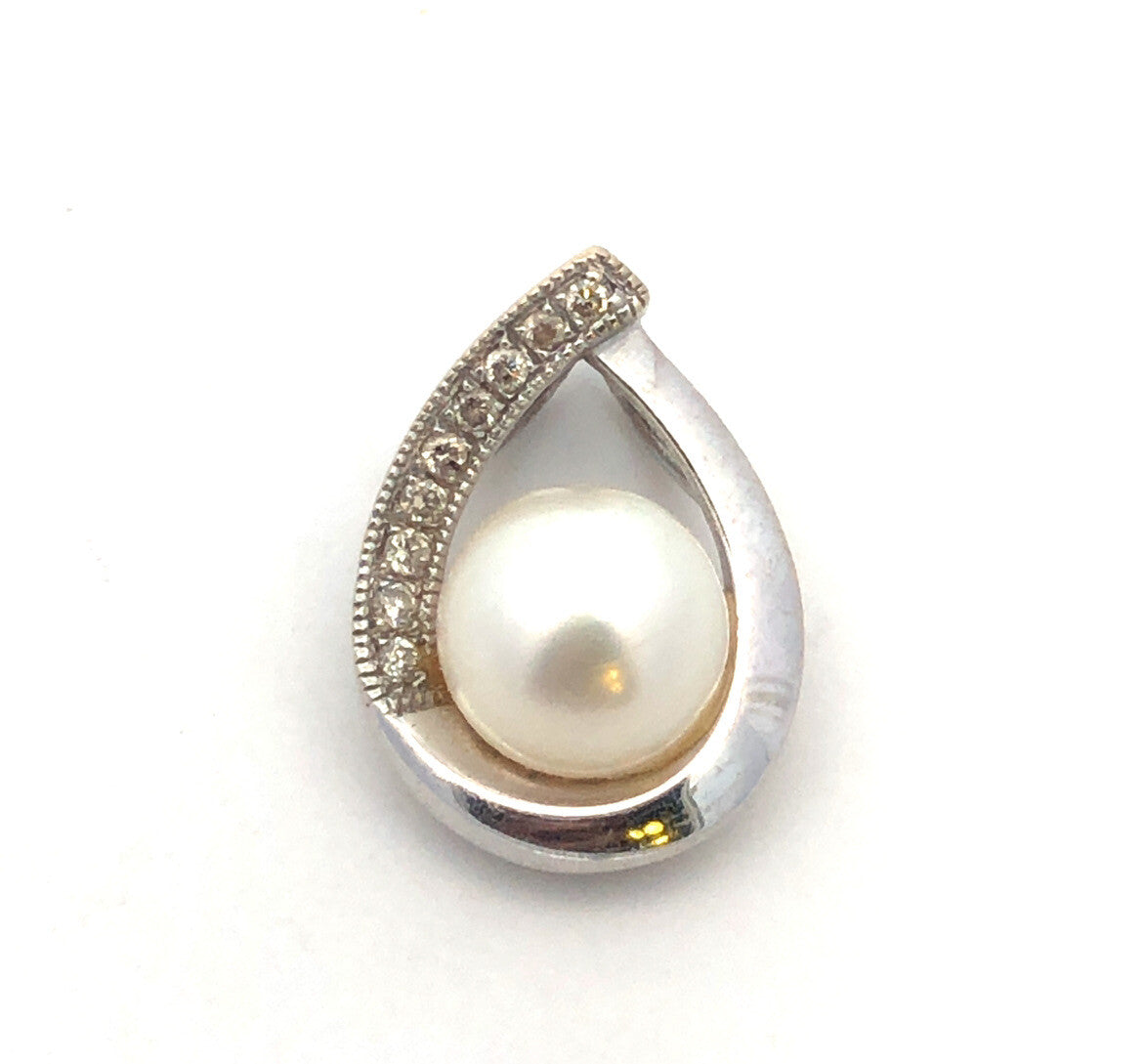 Designer 14K White Gold Pearl Diamond Bridal June Infinity Anniversary Pendant