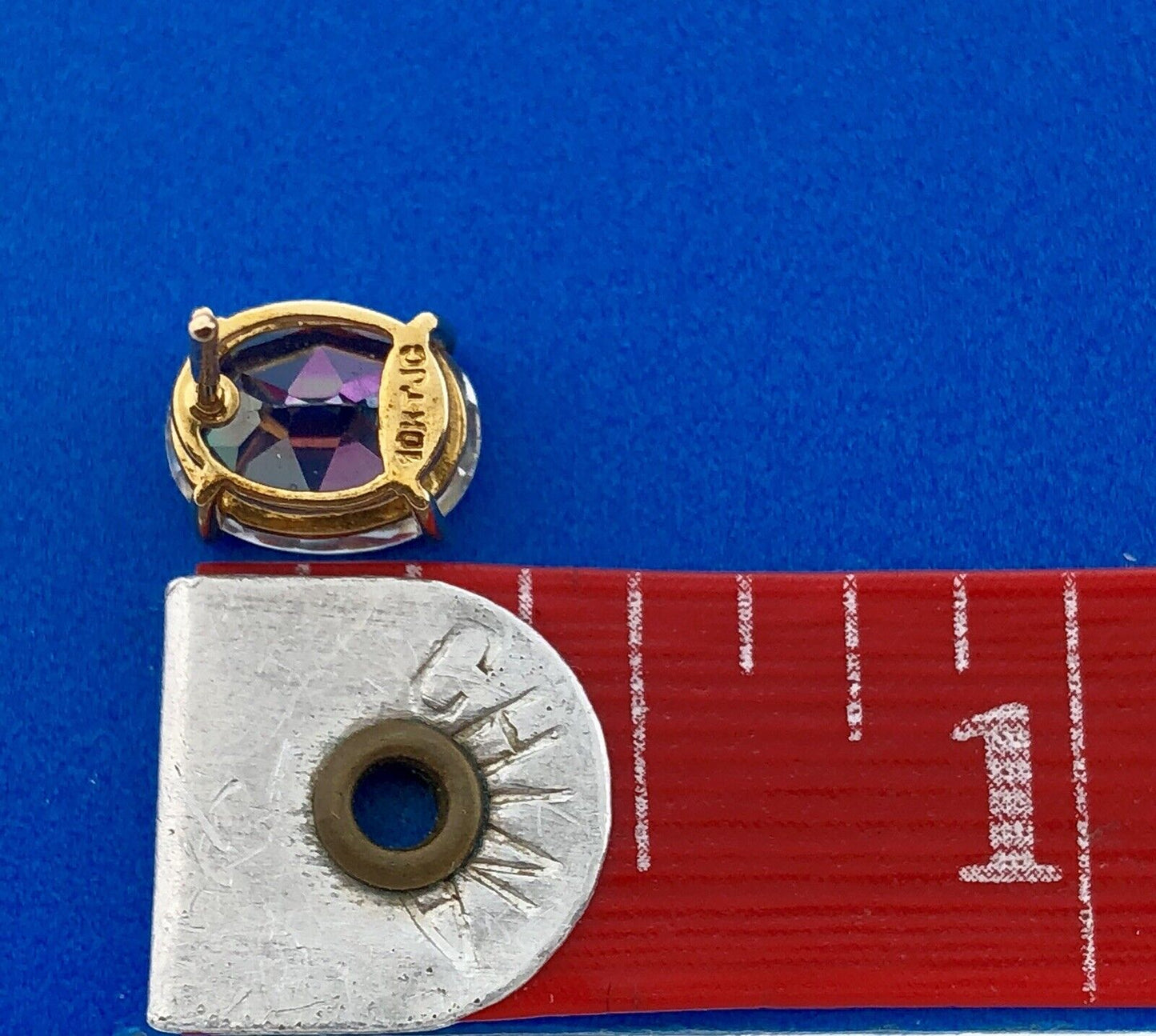 Vintage Designer TJC 10K Yellow Gold Oval Mystic Topaz Anniversary Stud Earrings