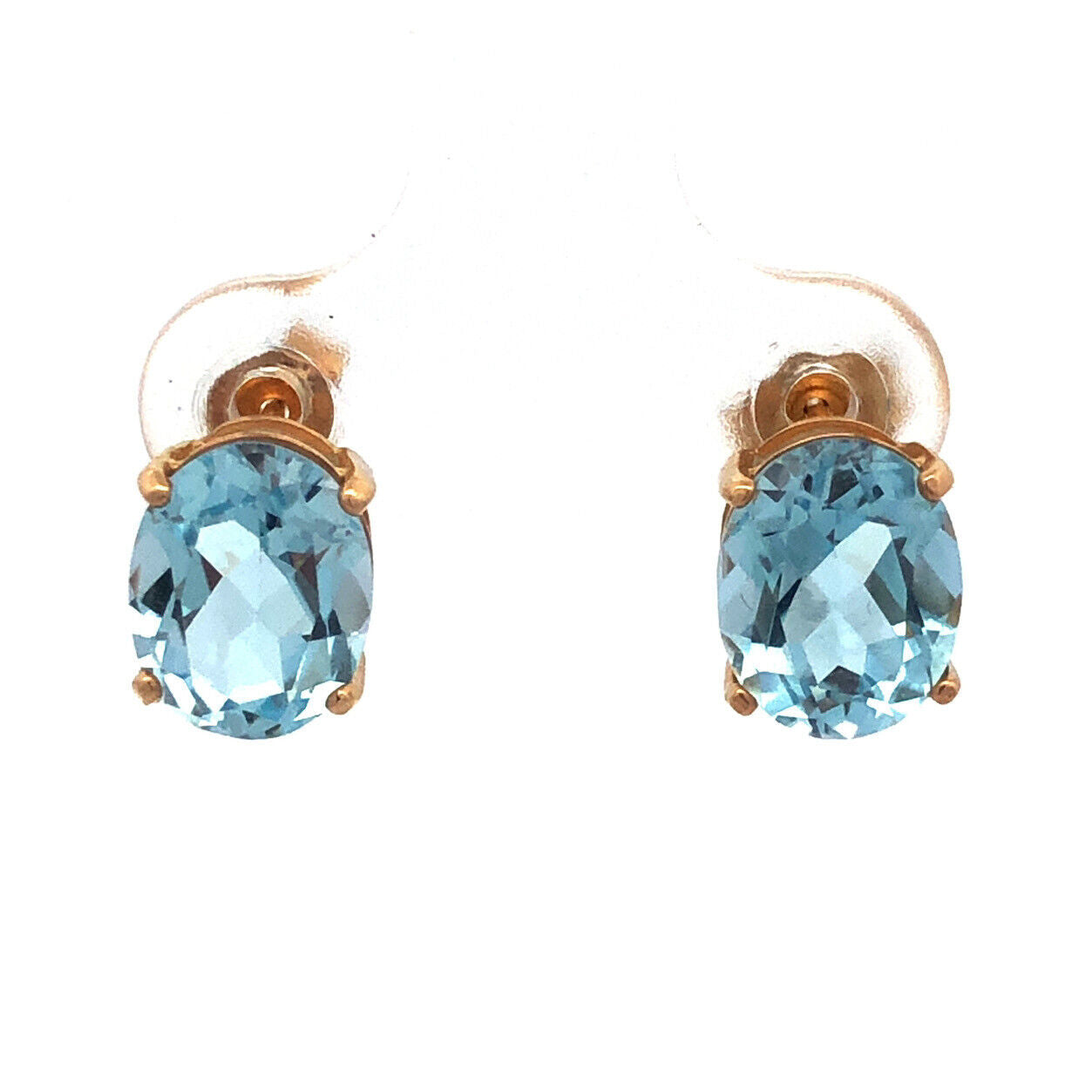 14K Yellow Gold Oval Blue Topaz Solitaire December Anniversary Stud Earrings