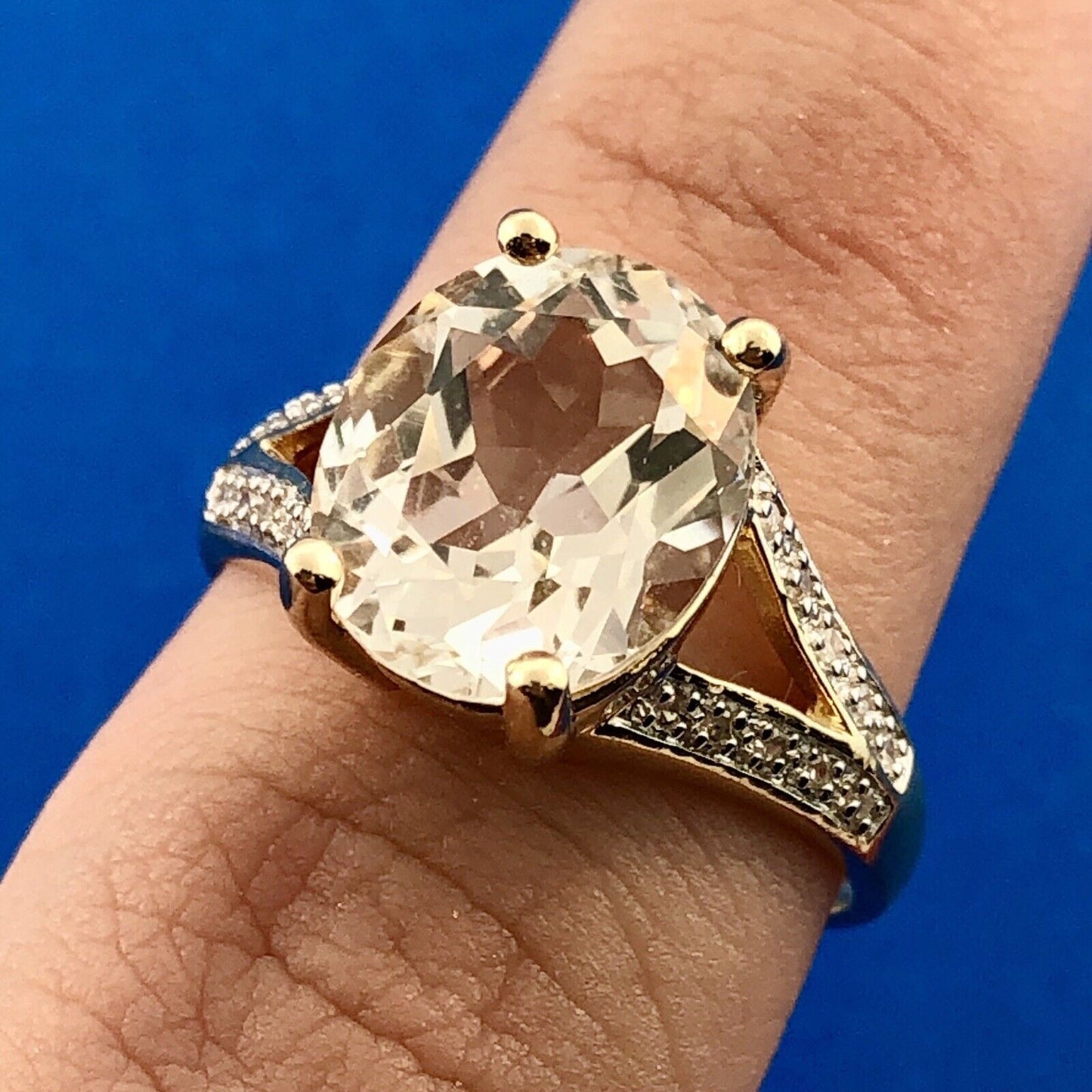 14K Yellow Gold White Topaz Diamond Engagement Anniversary Cocktail Ring