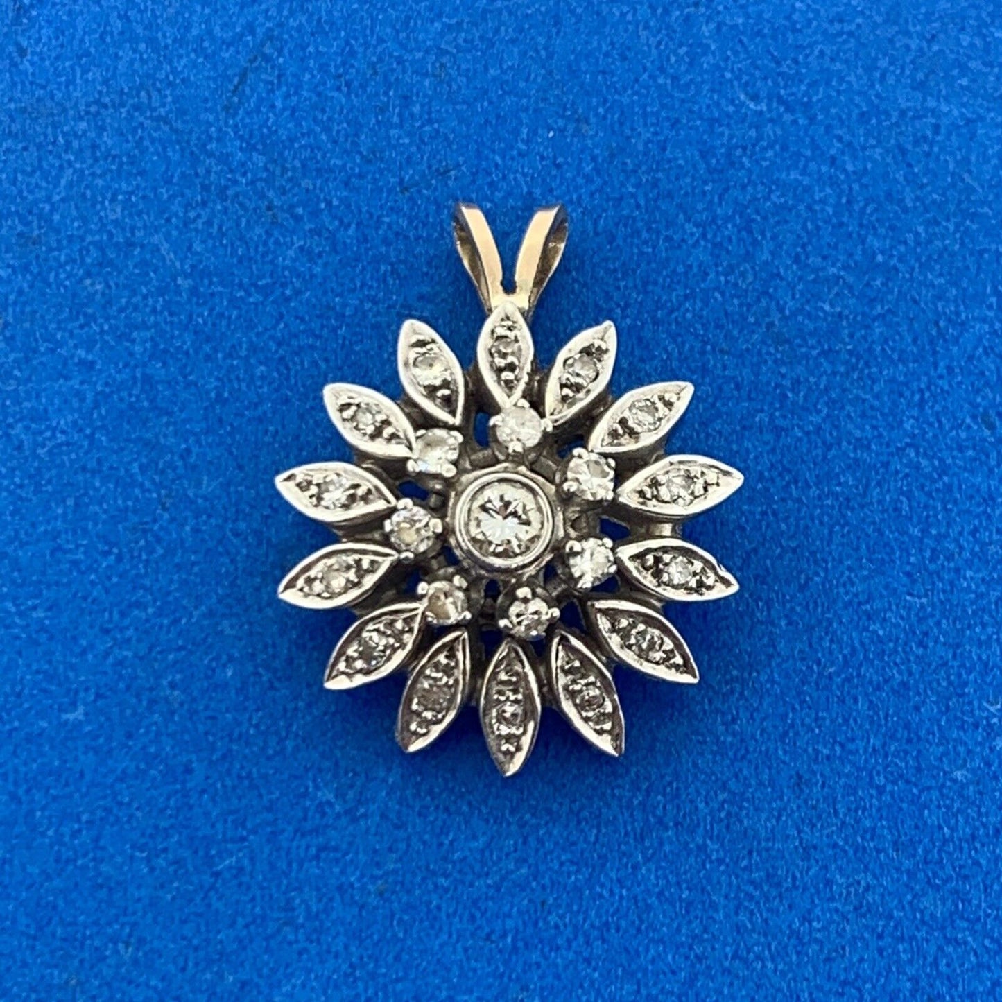 14K White Yellow Gold Diamond Floral Pinwheel Cluster Pendant