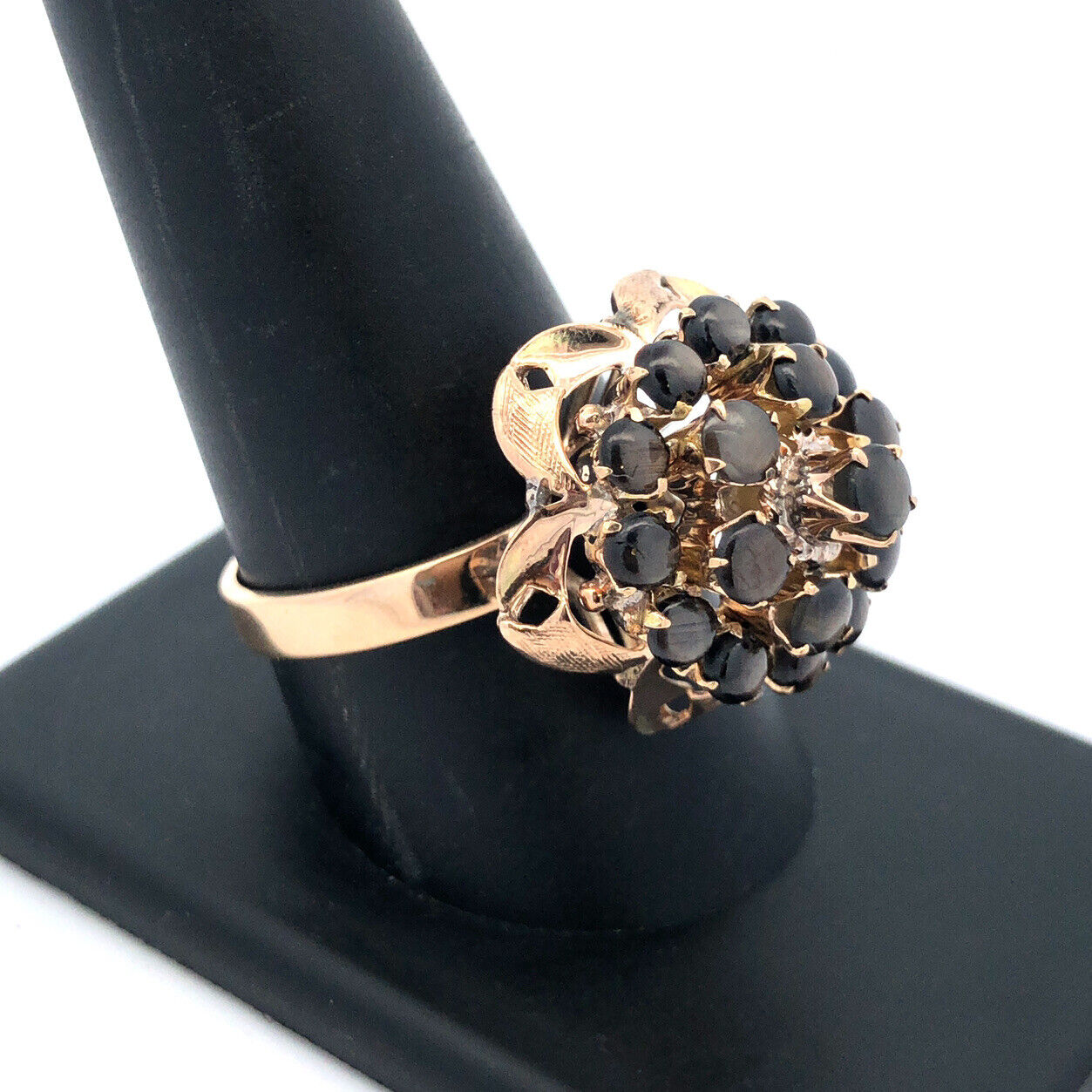 Designer 14K Yellow Gold Black Star Sapphire Princess Empire Style Cocktail Ring