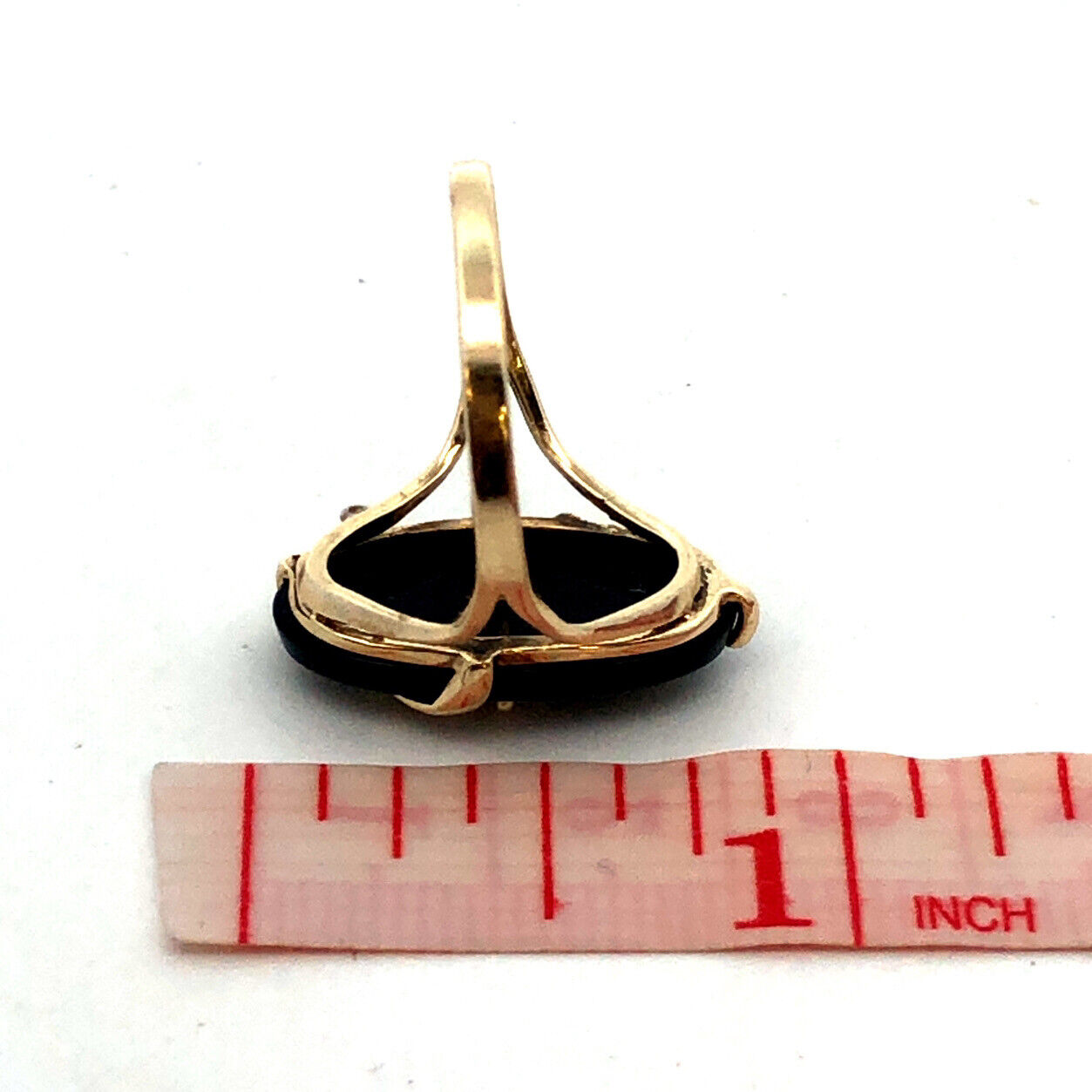 10K Yellow Gold Designer PSCO Oval Black Onyx Diamond Flower Statement Ring