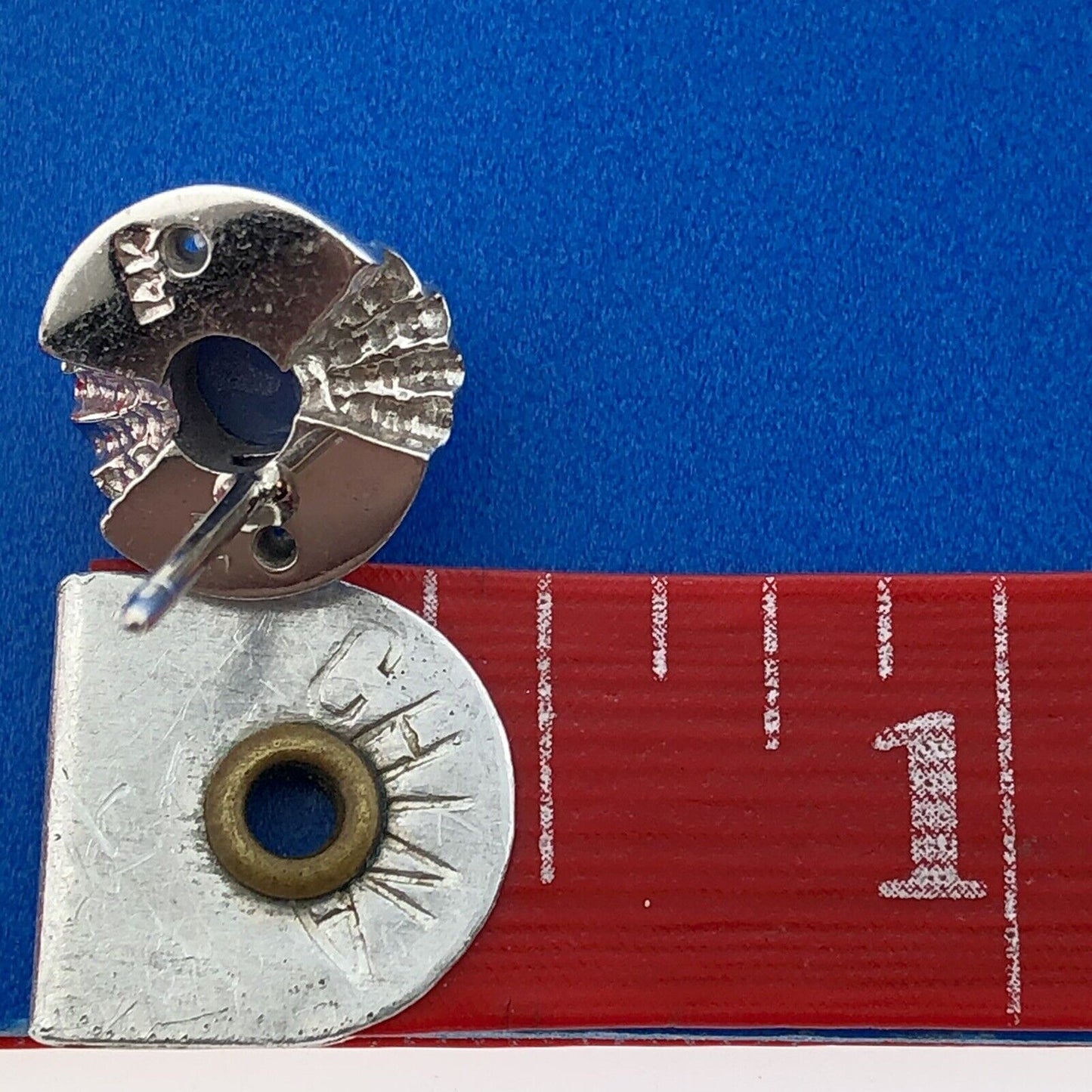 Mid Century 14K White Gold Blue Star Sapphire Diamond Textured Stud Earrings