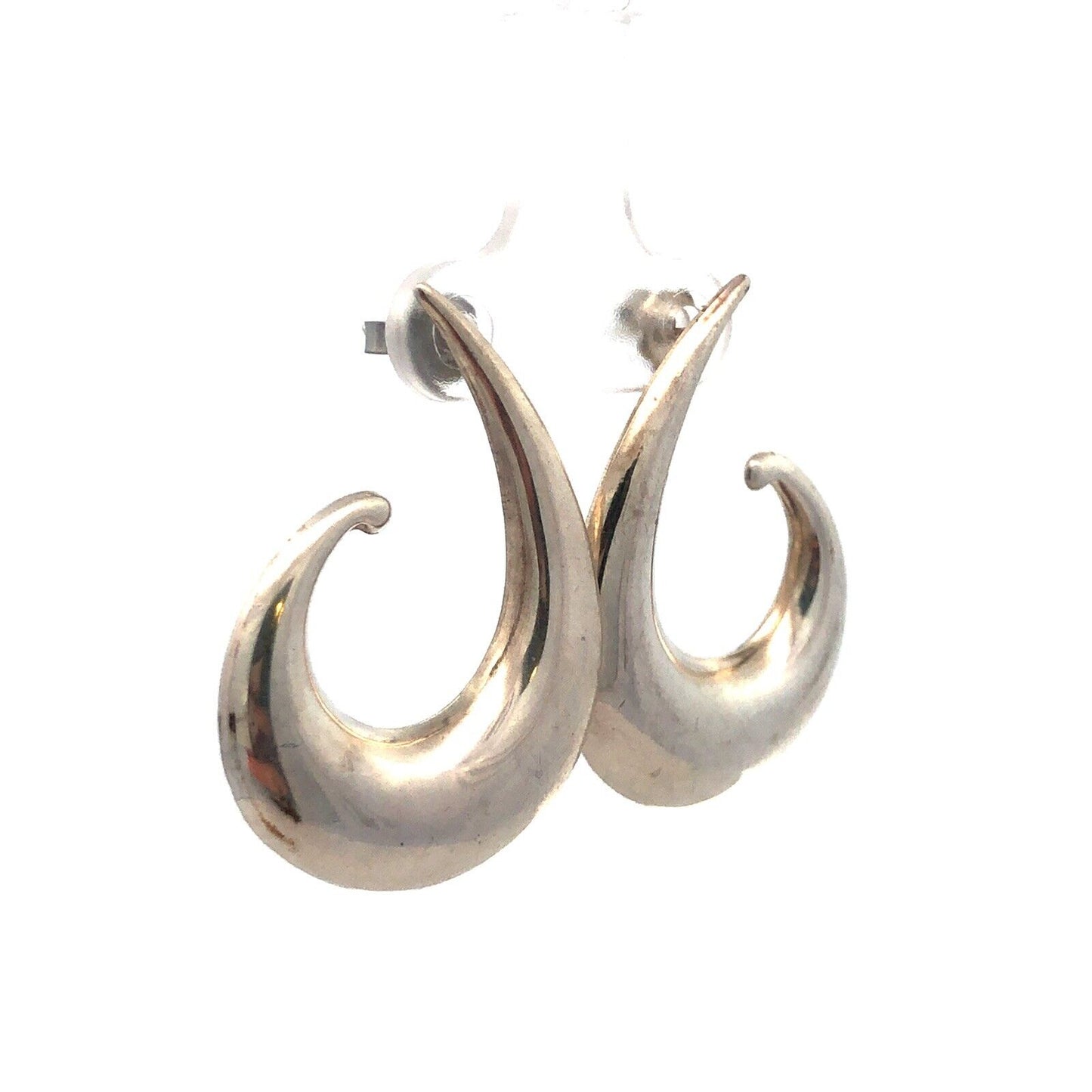 Estate 925 Sterling Silver 3D Modernist Wave Hook Statement Stud Earrings
