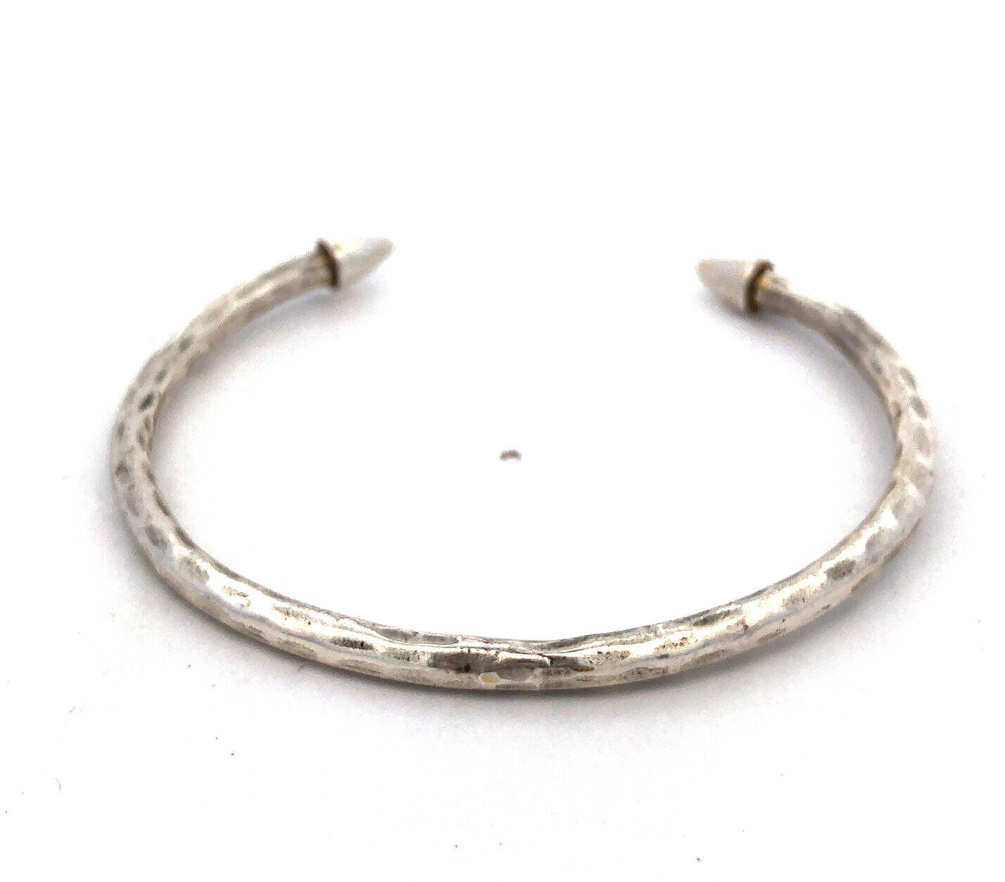 Vintage Artisan Designer Silver Plate Hammered Open Bangle Cuff Bracelet