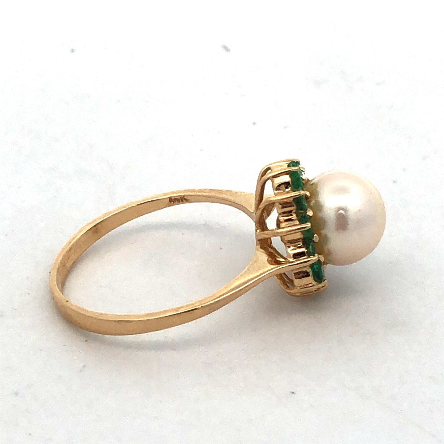 Designer 14K Yellow Gold Round Pearl Green Tourmaline Halo Cocktail Ring