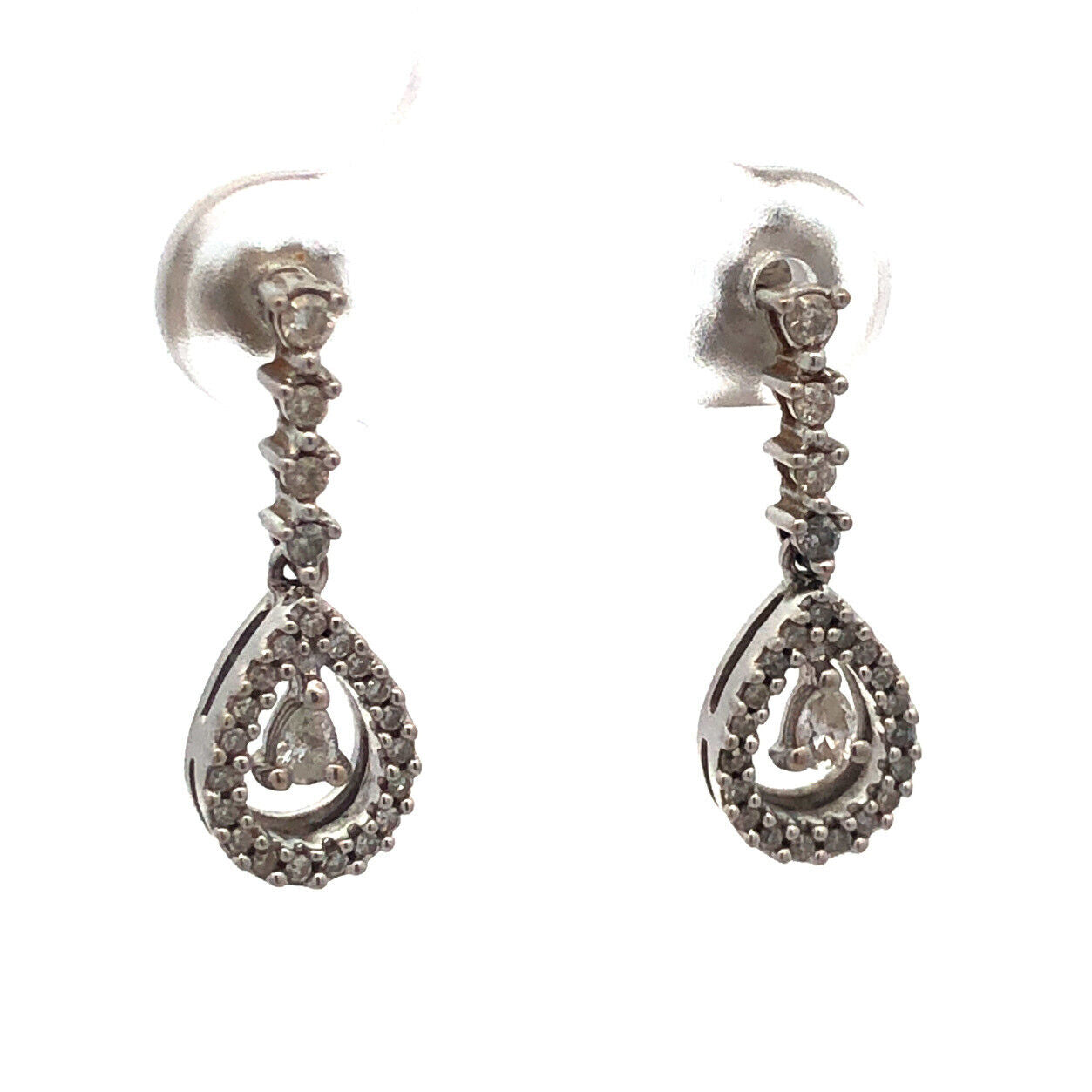Designer 14K White Gold Diamond Dangle Drop Stud Earrings