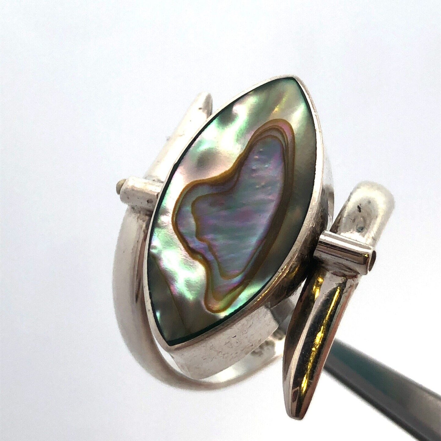Designer HCB Mexico 925 Sterling Silver Turquoise Abalone Modernist Flip Ring