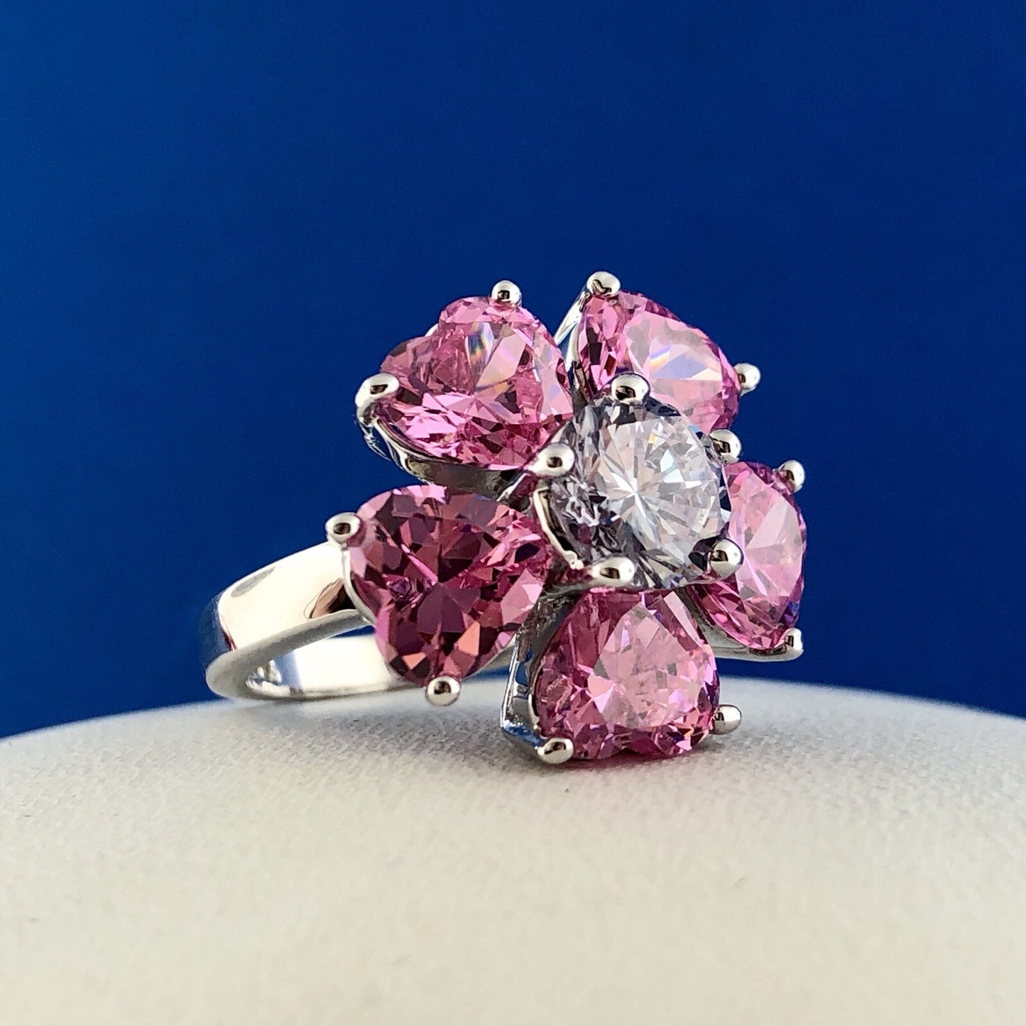 Nolan Miller Sterling Silver Faux Pink Sapphire & Amethyst Flower Designer Ring