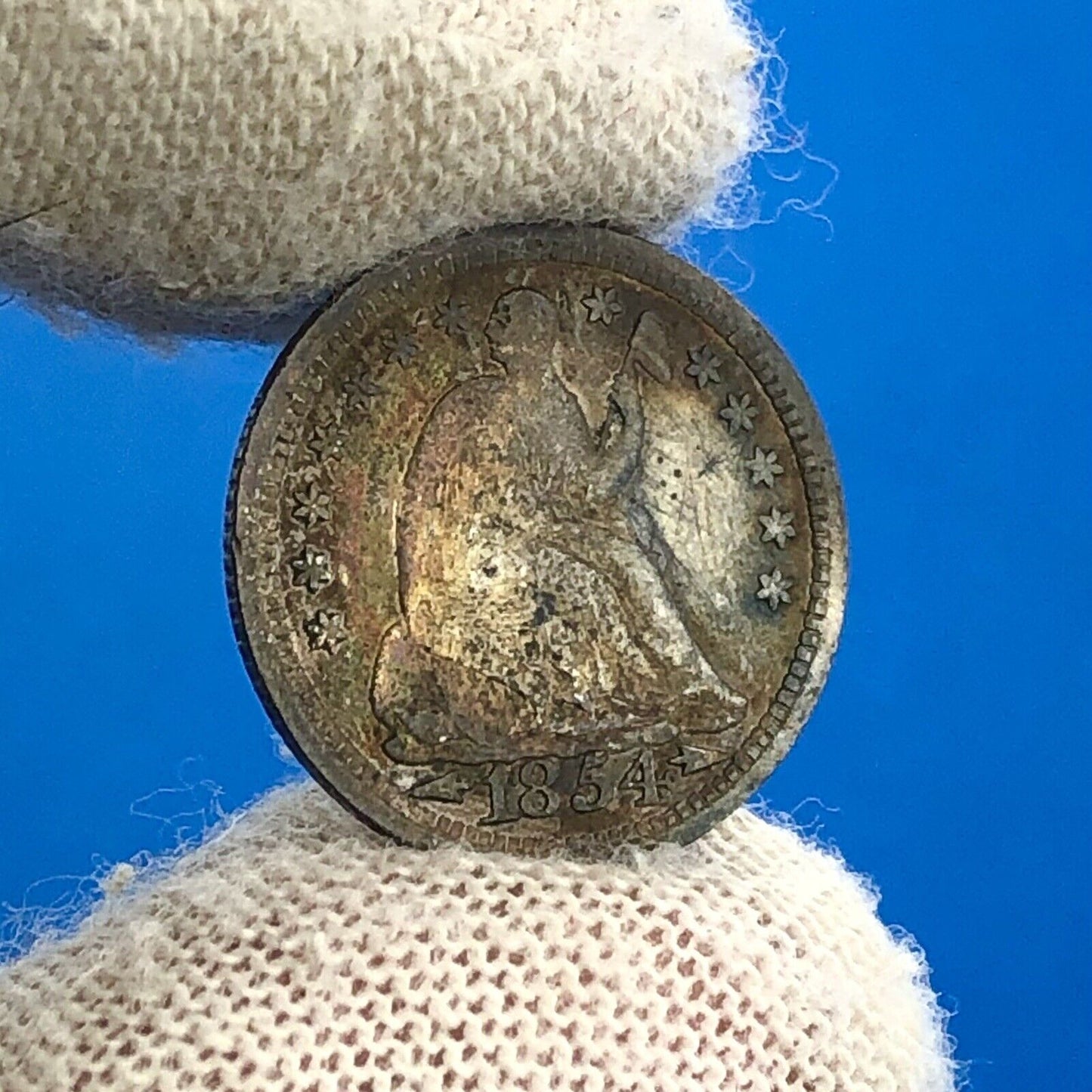 1854 P Silver Seated Half Dime 5c w/Arrows Better Key Nice Toned Type Coin