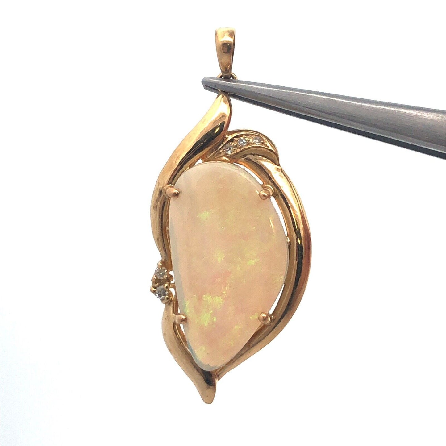 Large Australian Black Opal Pendant Solid 14k Yellow Gold with Diamond Accents