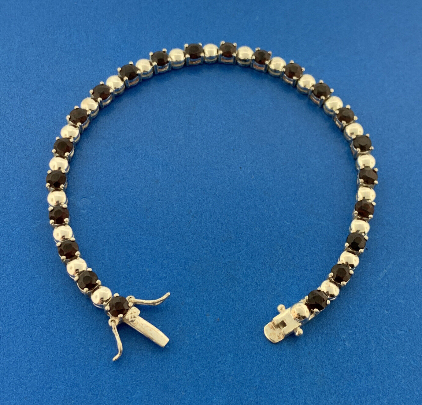 Designer HAN 925 Sterling Silver Garnet January Anniversary Tennis Bracelet