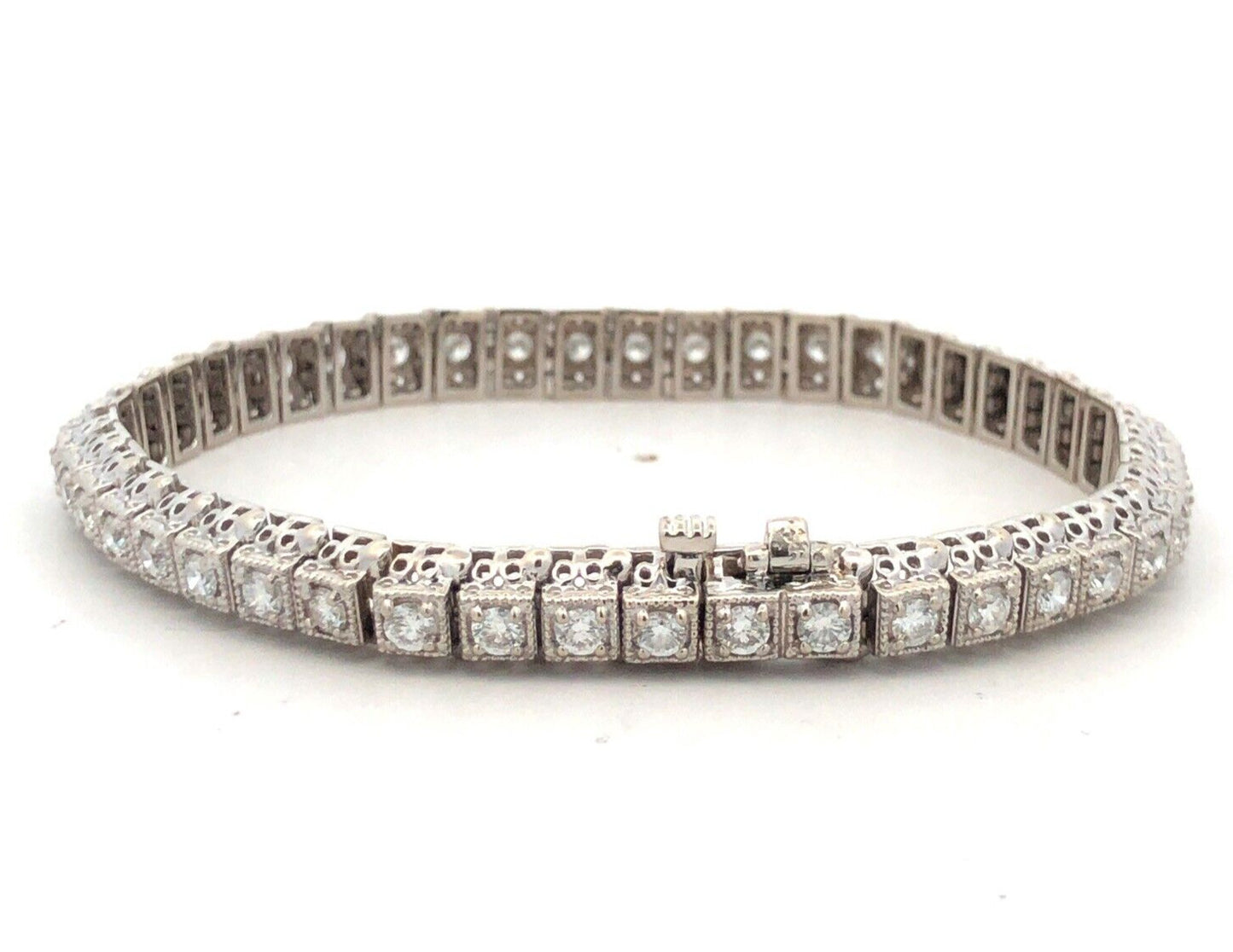 Designer 14K White Gold Round Diamond Open Work Statement Tennis Bracelet
