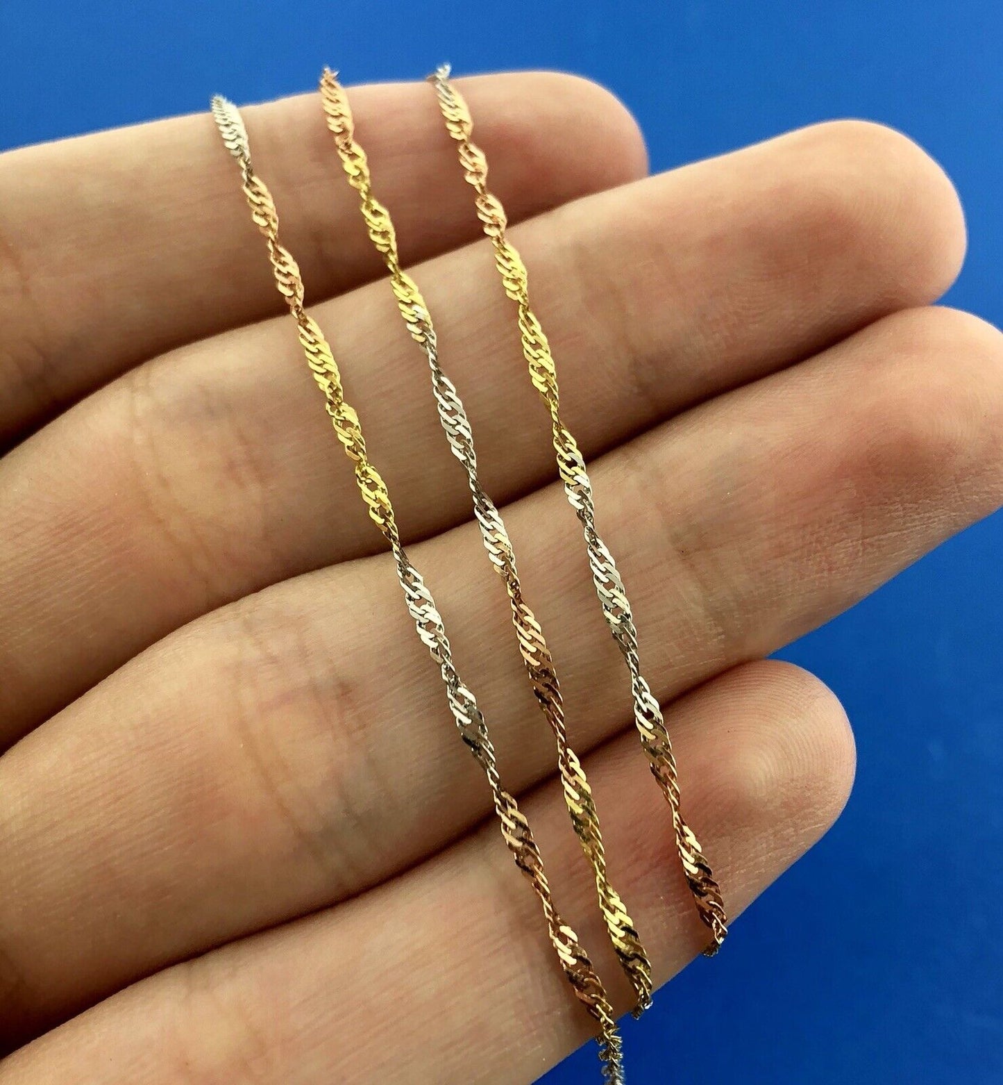 Retro 14K Yellow White Rose Gold Tri-Colored Diamond Cut Twisted Chain Necklace