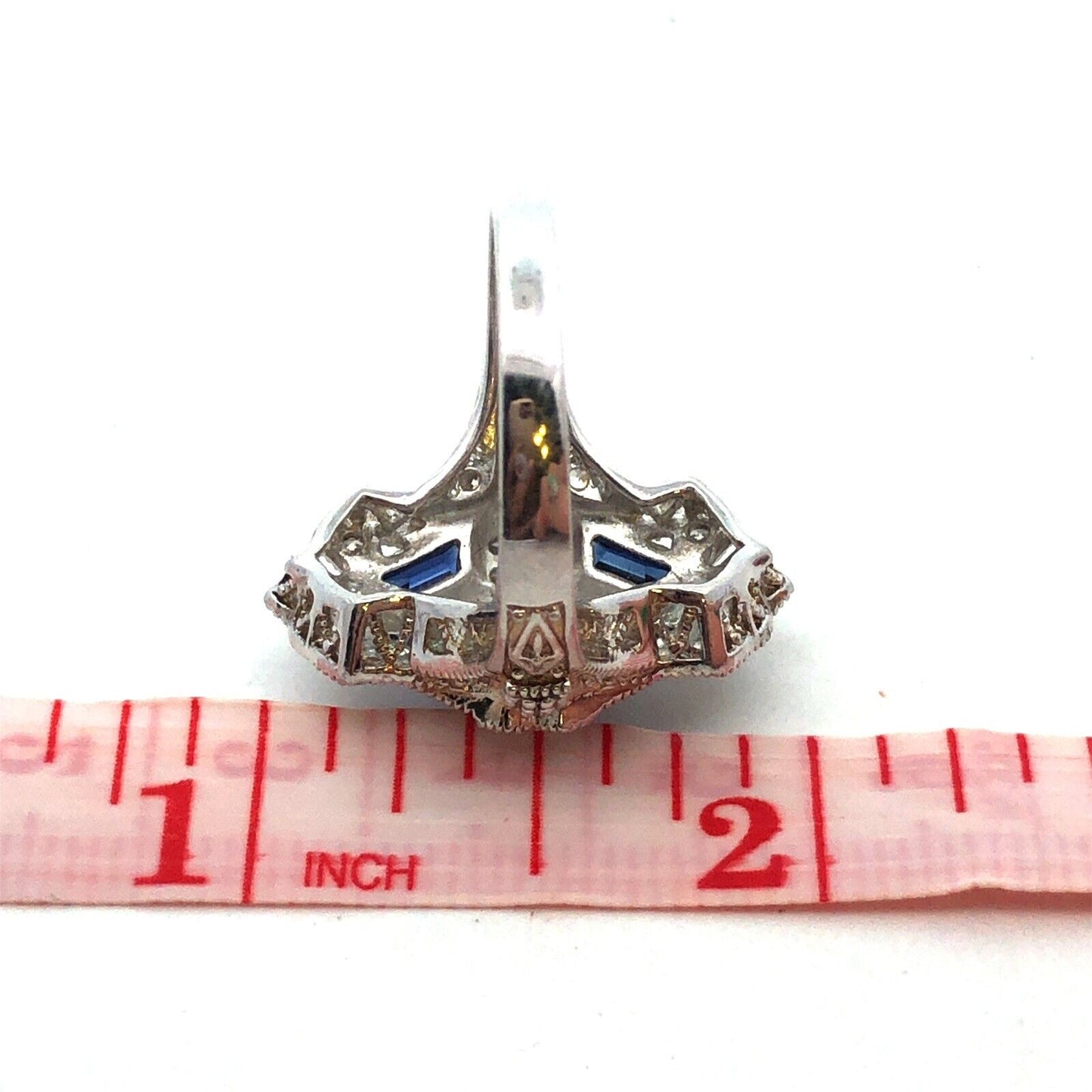 Art Deco Style 925 Sterling Silver Cubic Zirconia Blue Spinel Statement Ring