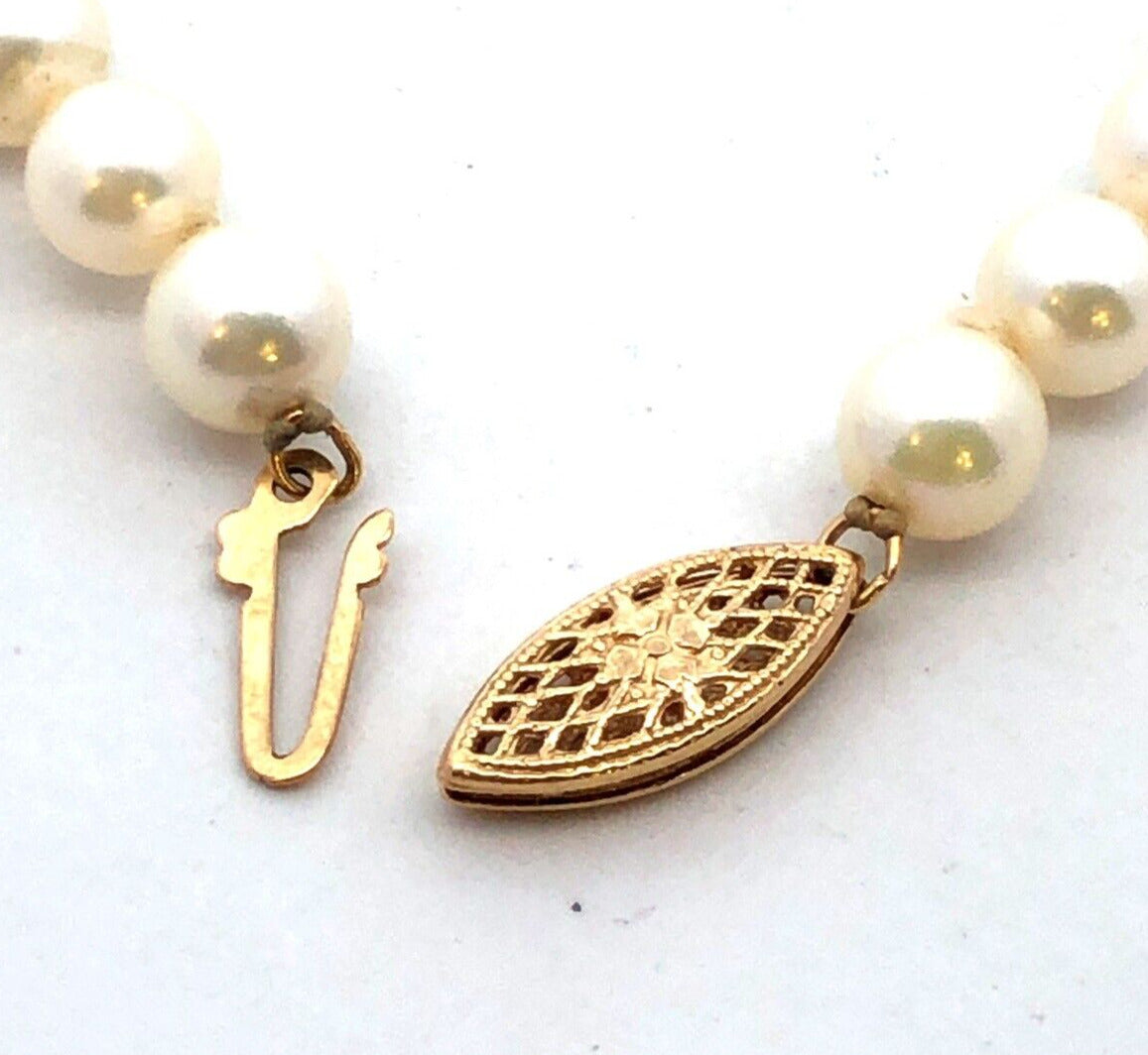 Vintage Majorica 14K Yellow Gold White Simulated Pearl Knotted Beaded Necklace