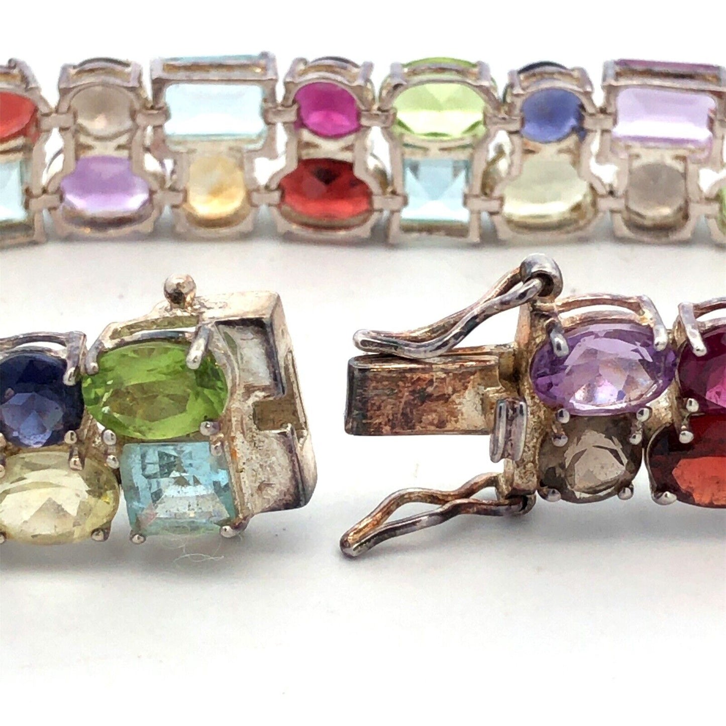 Designer Ross Simons Sterling Silver Multi Gemstone Statement Tennis Bracelet