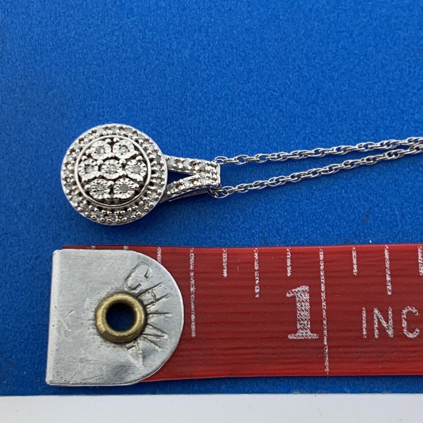 SUN 925 Sterling Silver Diamond Floral Drop Dangle Circle Pendant Necklace