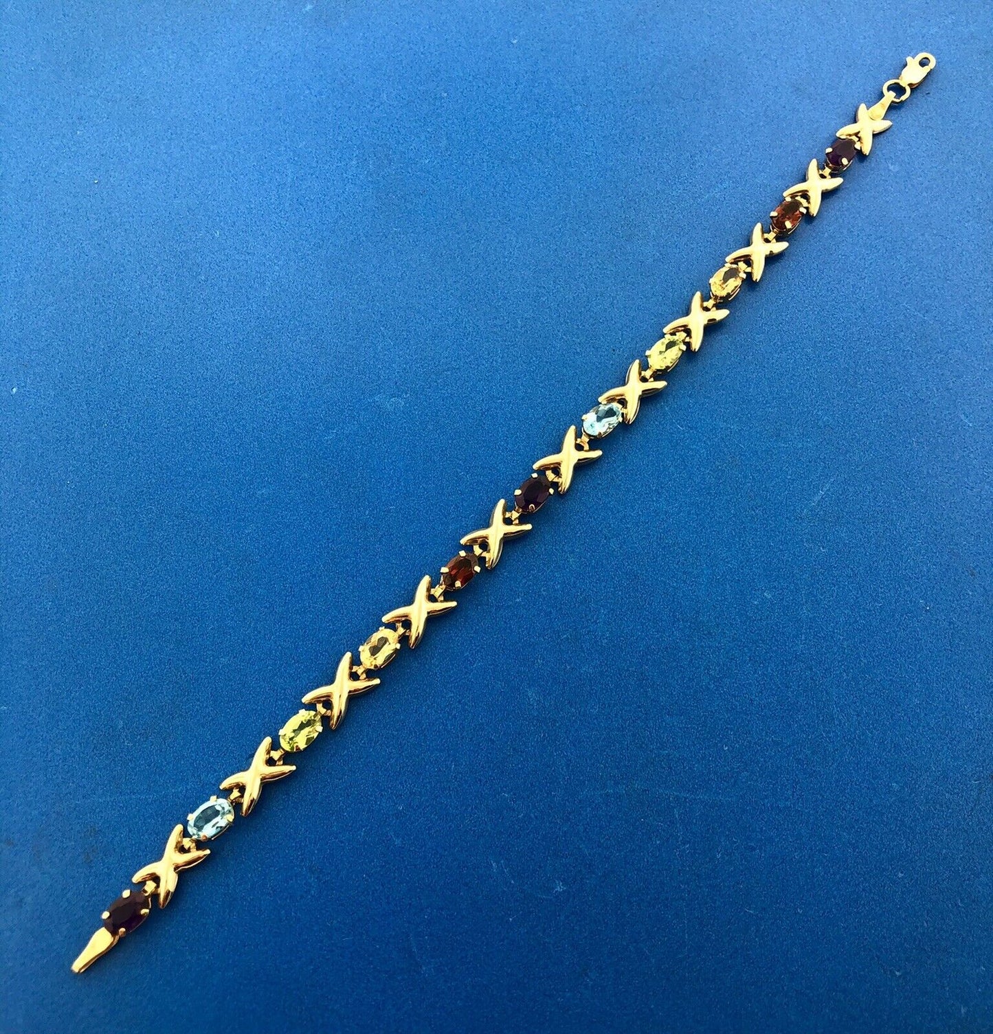 Fabulous Designer 10K Yellow Gold Colorful Multi Gemstone X & O Tennis Bracelet