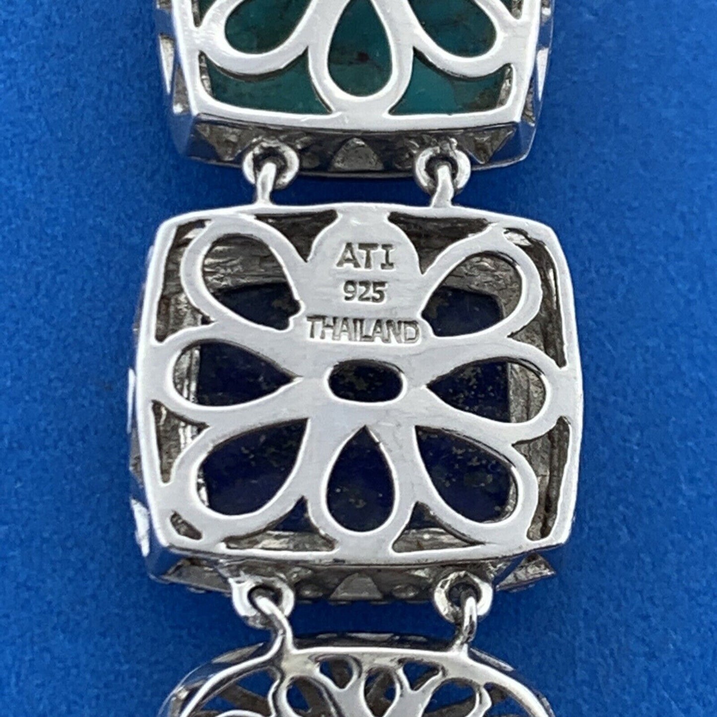 ATI Sterling Silver 925 Lapis Lazuli Turquoise Cabochon Panel Toggle Bracelet