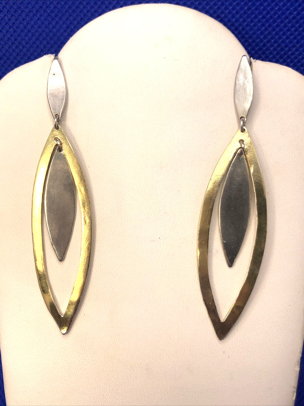 Modernist Vermeil Two-Toned 925 Sterling Silver Cut-out Dangle Earrings