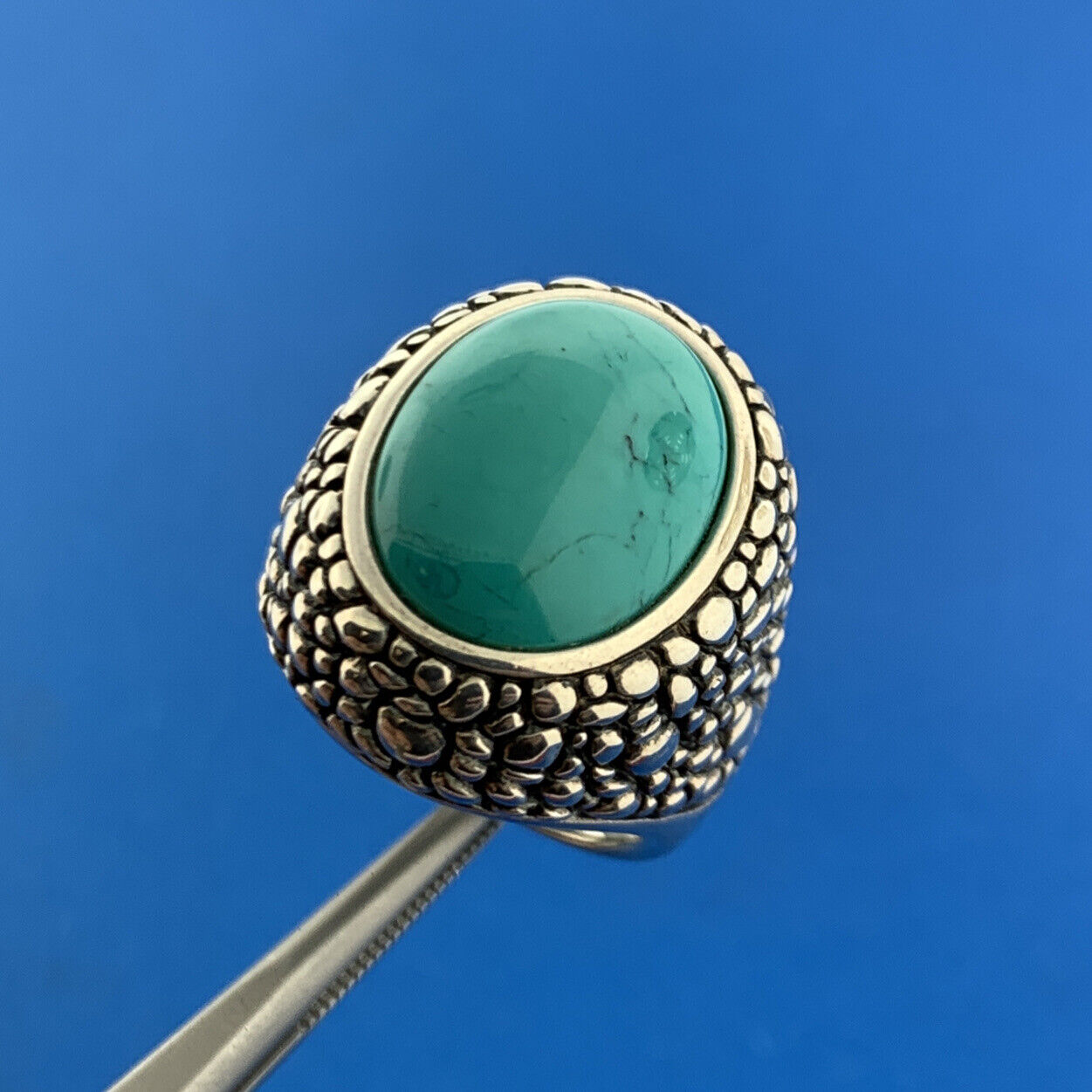 Whitney Kelly 925 Sterling Silver Oval Turquoise Pebbled Statement Dome Ring
