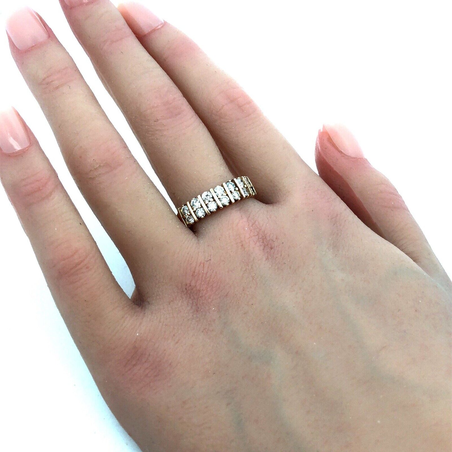 Estate 14K Yellow Gold Round Diamond Wedding Anniversary Band Ring
