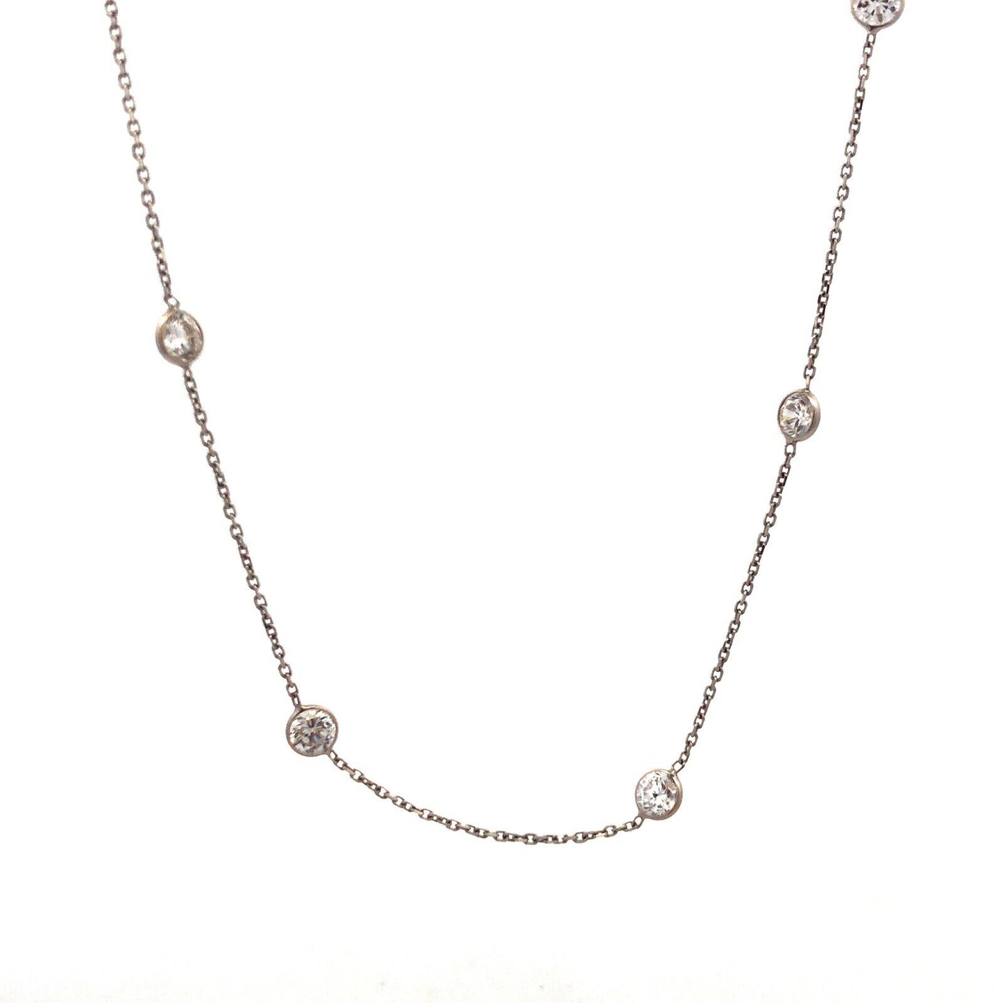 Designer 14K White Gold Round White Tourmaline Station Necklace